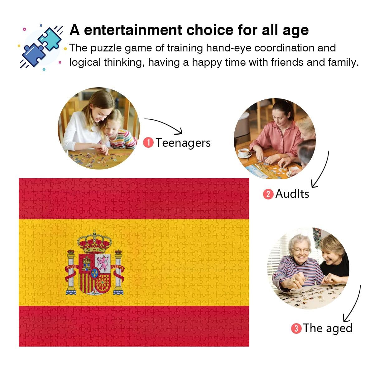 Puzzle De 500 Piezas De La Bandera De España – Rompecabezas De Madera De 52x38 Cm Con Letras Guía, Regalo Decorativo Para Adultos Y Niños