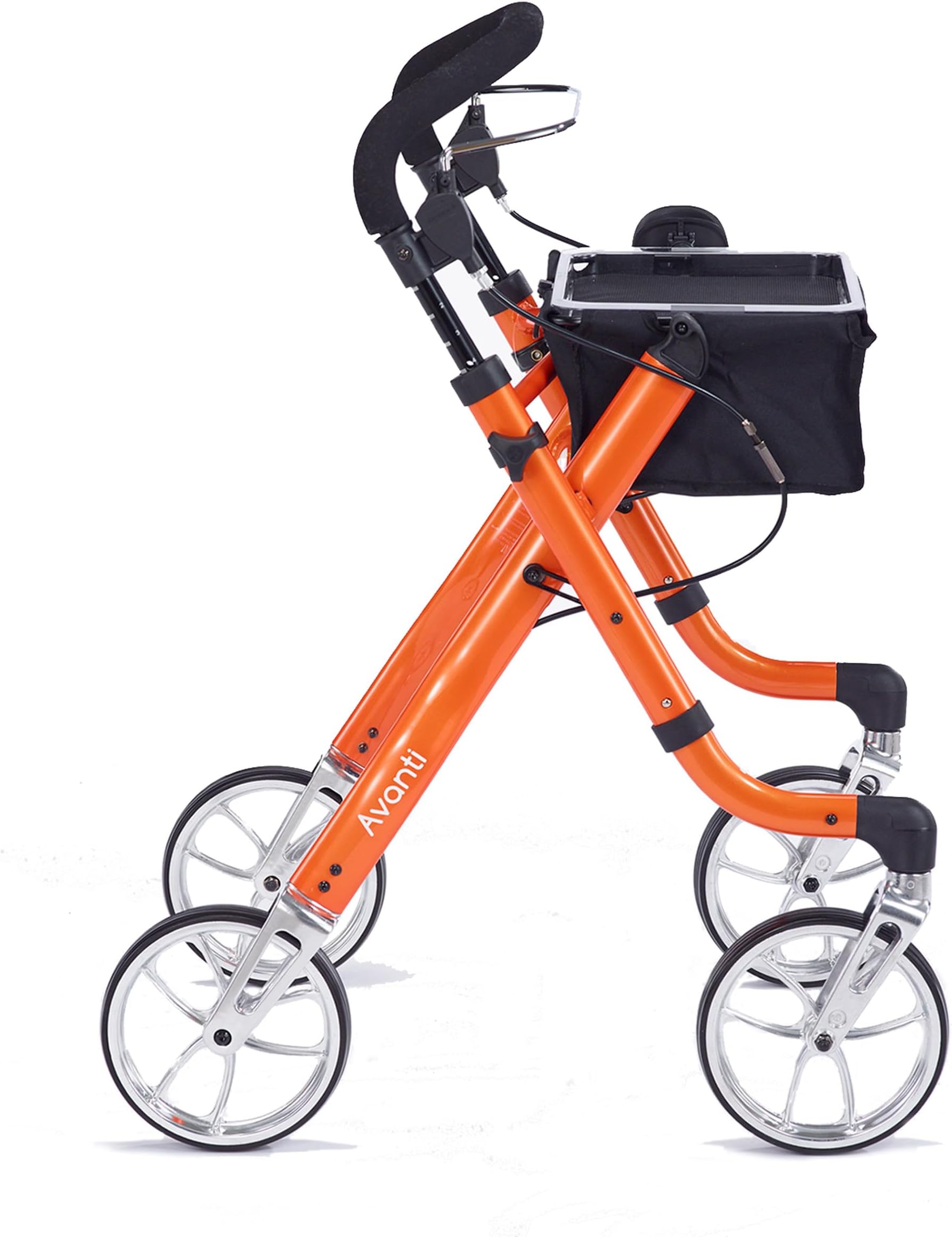 ComoditĂ Avanti Mobility Rolling Walker, Wheeled Rollator with Tray and Brakes for Adults and Seniors, Lightweight Easy Folding, 4 Wheel, 1 Handed or 2 Hand Operation, Metallic Orange