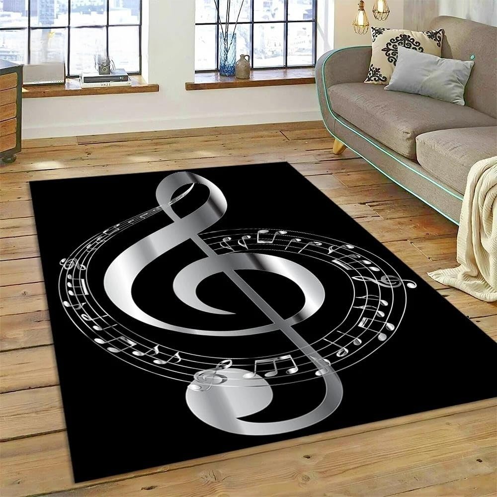 Alfombra 3D con partitura Musical de Nota Plateada Creativa, Alfombra para la Puerta del sofá del Dormitorio de la Sala de Estar, Alfombra Antideslizante para el Suelo del Juego para niños