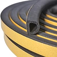 VITAM AMO D-Shaped EPDM Weather Stripping 18ft Self-Adhesive Seal for Doors Windows Large Gaps 5/16-15/32in Noise Draft Blocker