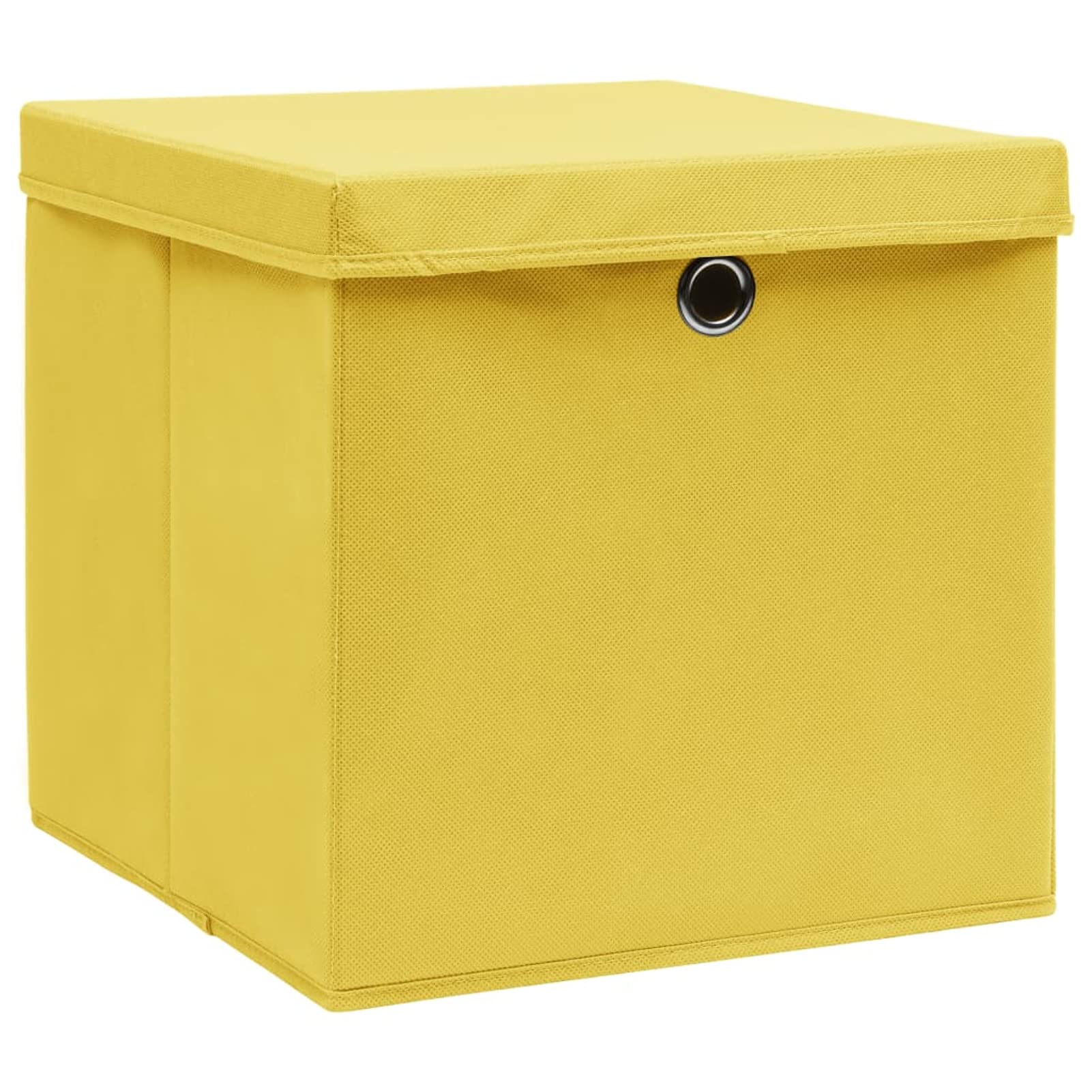 Tidyard 10 STK. Aufbewahrungsbox mit Deckeln Zusammenklappbar Spielkiste Regalkorb Faltkiste Korb Kinderbox Faltbox Box Kiste Vliesstoff 28x28x28 cm Gelb