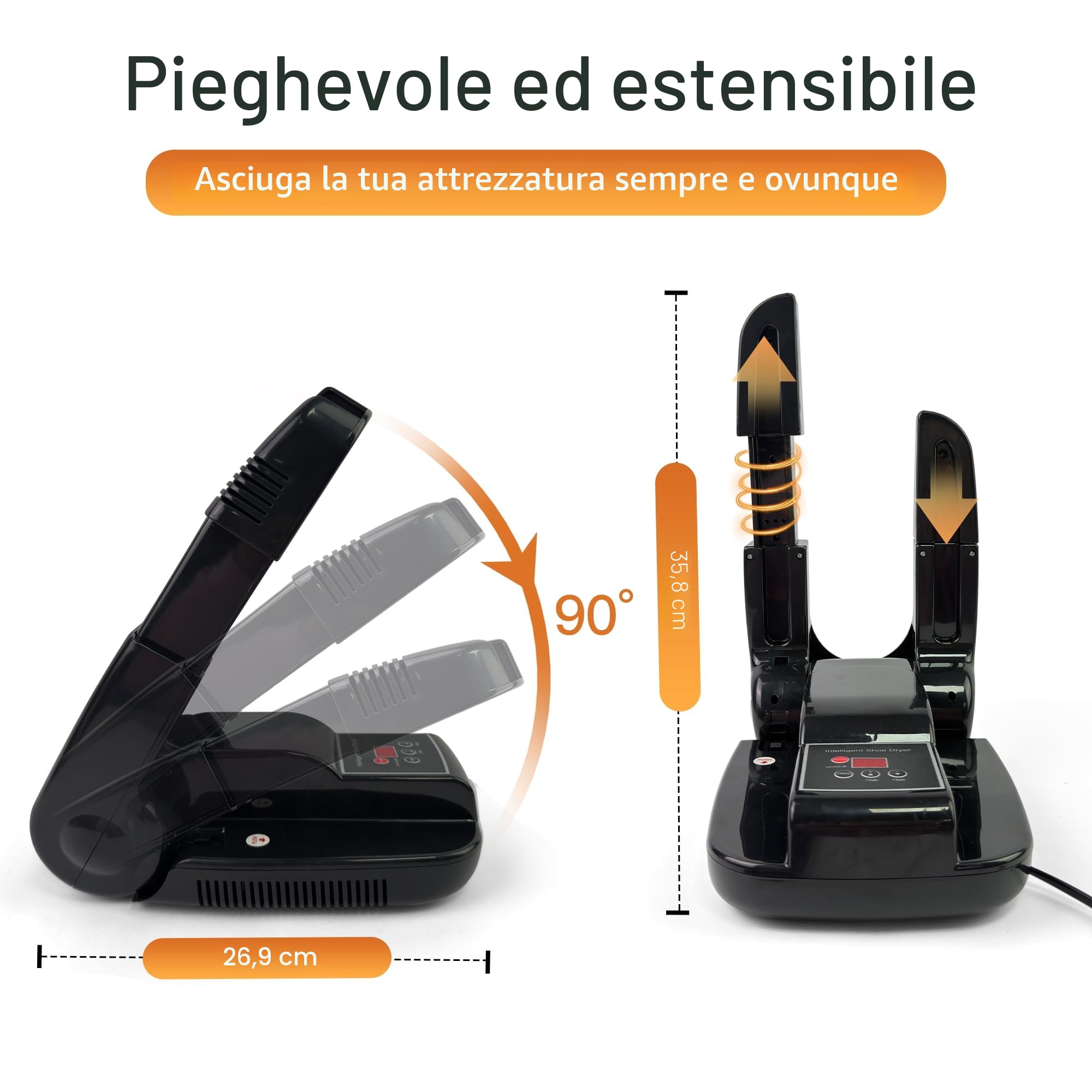 MBSM Asciuga Scarpe Elettrico Asciugascarpe con Ventilazione Asciuga Stivali Pieghevole Asciuga Scarponi in Modo Veloce con Timer per Scarpe da Calcio Scarponi da Sci Calzini Cappelli Guanti