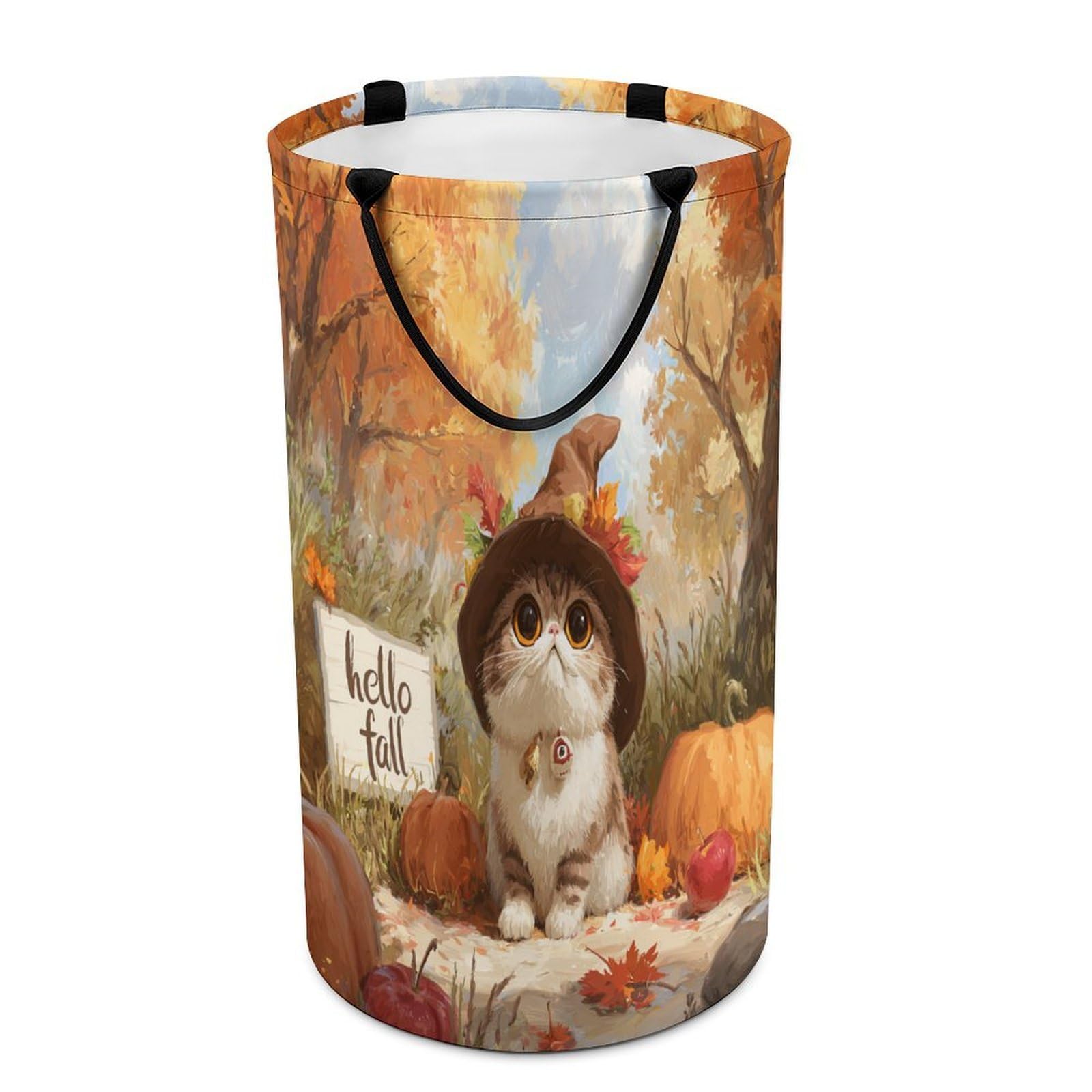 LUYYSKY Classic Cartoon Cute Cats Versatile Storage Laundry Basket, Funny Cartoon Thanksgiving Autumn Animals Cats Kitten Pattern Large Capacity Bathroom Hamper With Handle