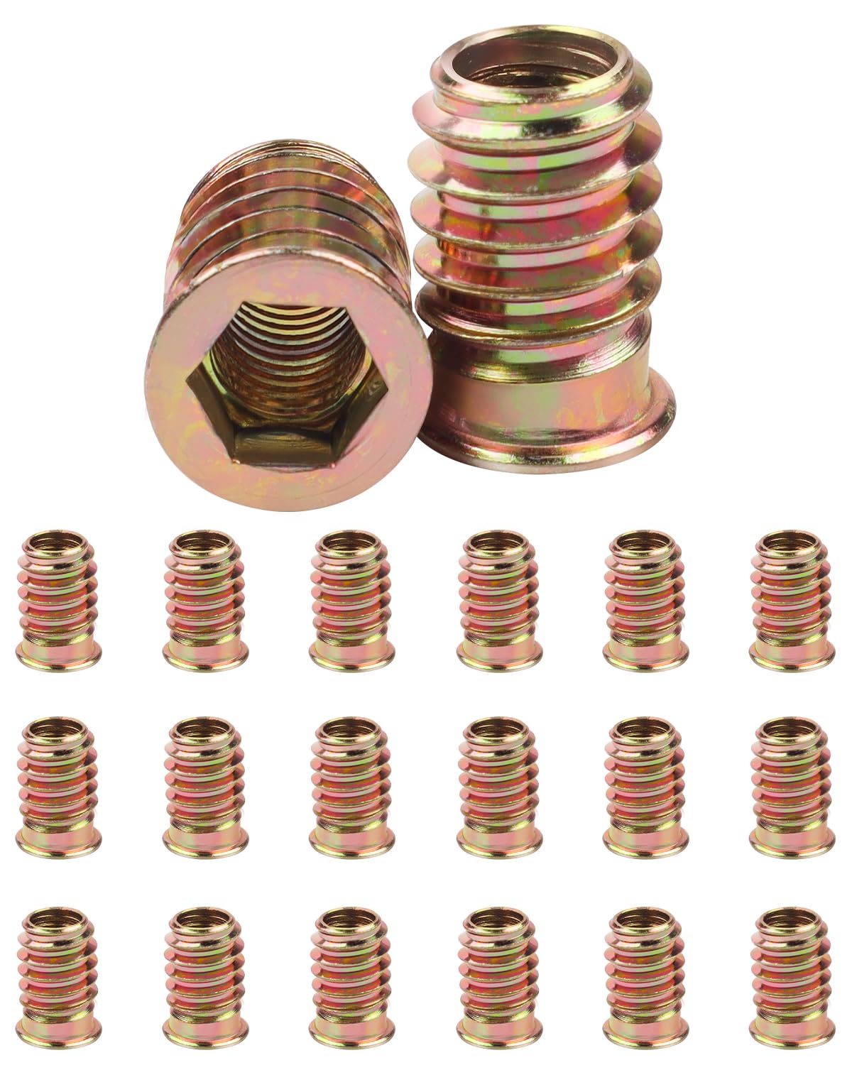 20 dadi filettati M8 (8 mm) x 20 mm per legno, dadi esagonali a bussola M8 flangiati M8, dadi esagonali in acciaio al carbonio zincato, per mobili in legno