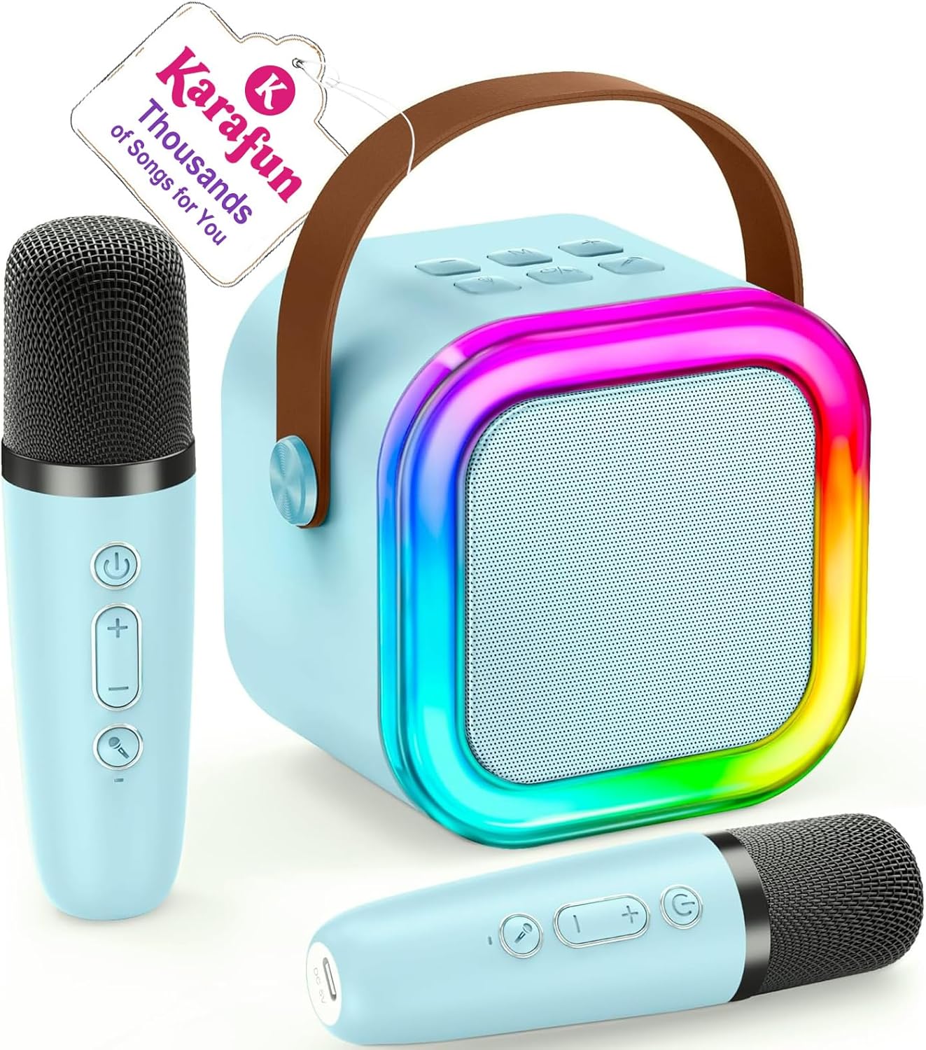 IROO Mini Karaoke Machine for Kids, 2025 TOP Toys Birthday Gifts Ideas for Girls Ages 4, 5, 6, 7, 8, 9, 10, 12+ Years Old, Portable MP3 Player with 2 Wireless Mics for Party(Blue) Blue 2 Mics