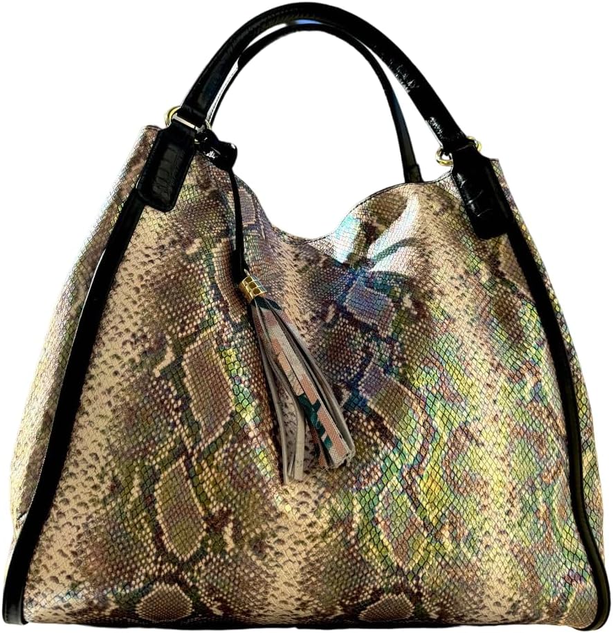IVAN TROY Nila Italian Snake Print Leather Tote Bag | Italian Shopper Tote Bag for Women | Handbags for Women