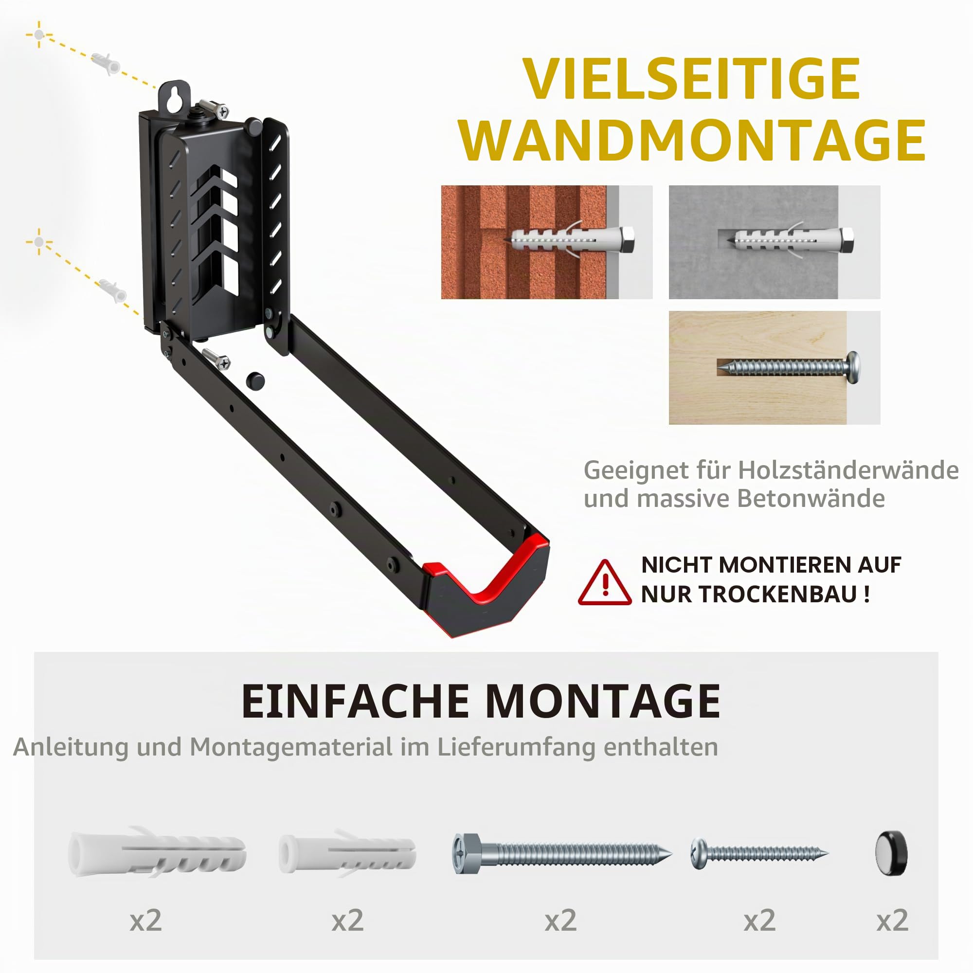 monTEK Schwenkbare Fahrrad-Wandhalterung, kein schweres Heben erforderlich, Fahrrad-Wandhalterung, Fahrradaufhänger für Garage, platzsparende Fahrradträger-Garage, einfach zu be- und entladen,