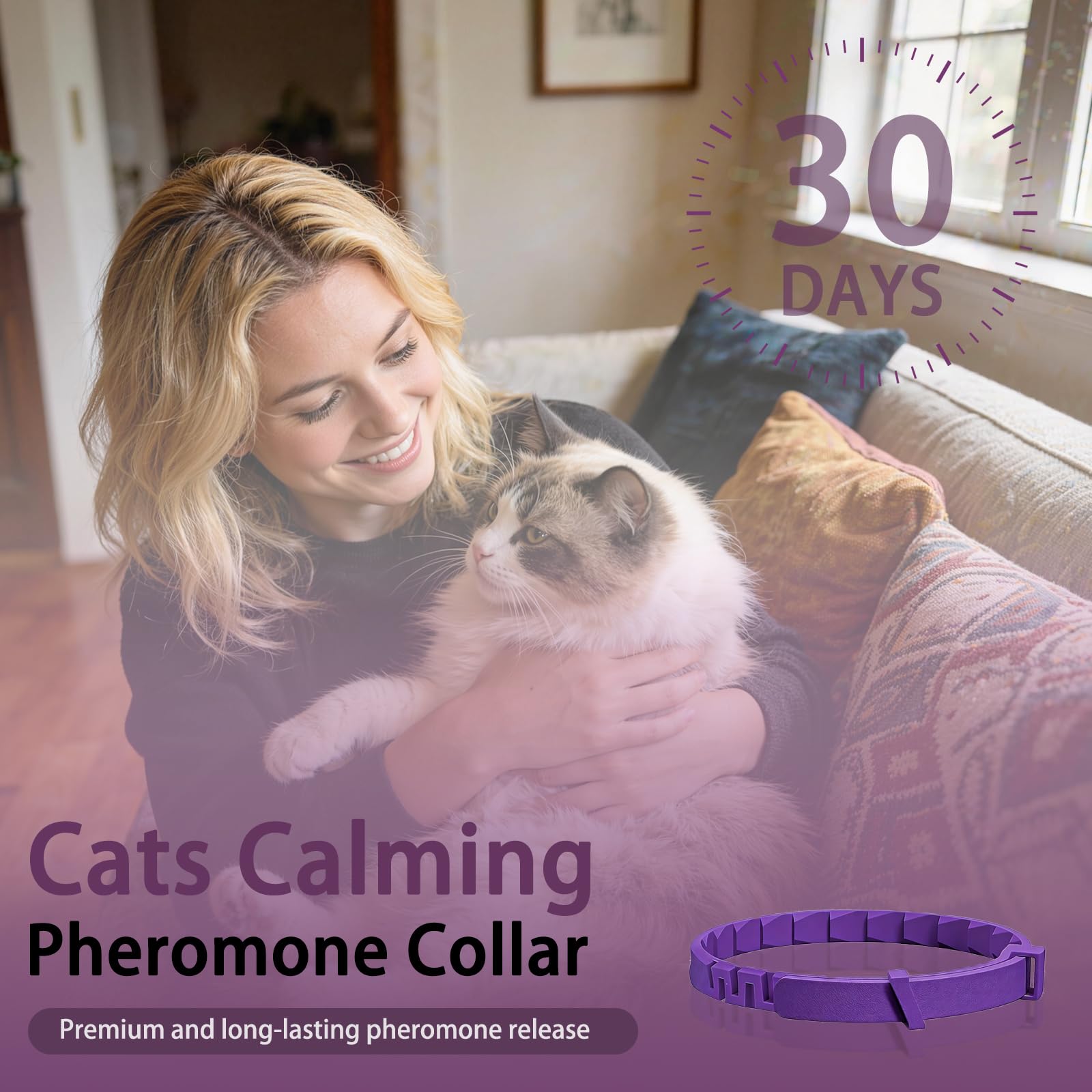 Calming Collar for Cats, Pheromone Cat Calming Collar for Anxiety Relief & Stress, Adjustable Water Resistant Breakaway Calming Collars, Natural Ingredients (Pack of 6) - image 2