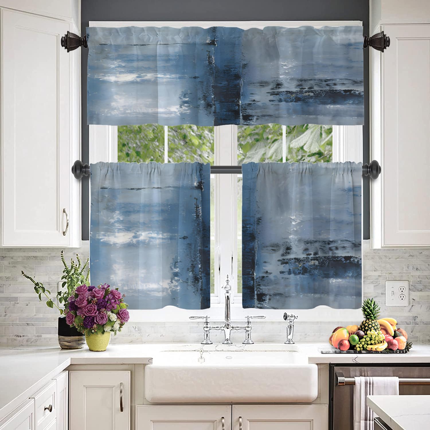 Lot de 2 cantonnières bleu sarcelle, bleu marine, rideaux de fenêtre bleu foncé, cantonnières de cuisine pour fenêtres, rideaux multicouches en polyester pour cuisine, chambre à coucher, 132 x
