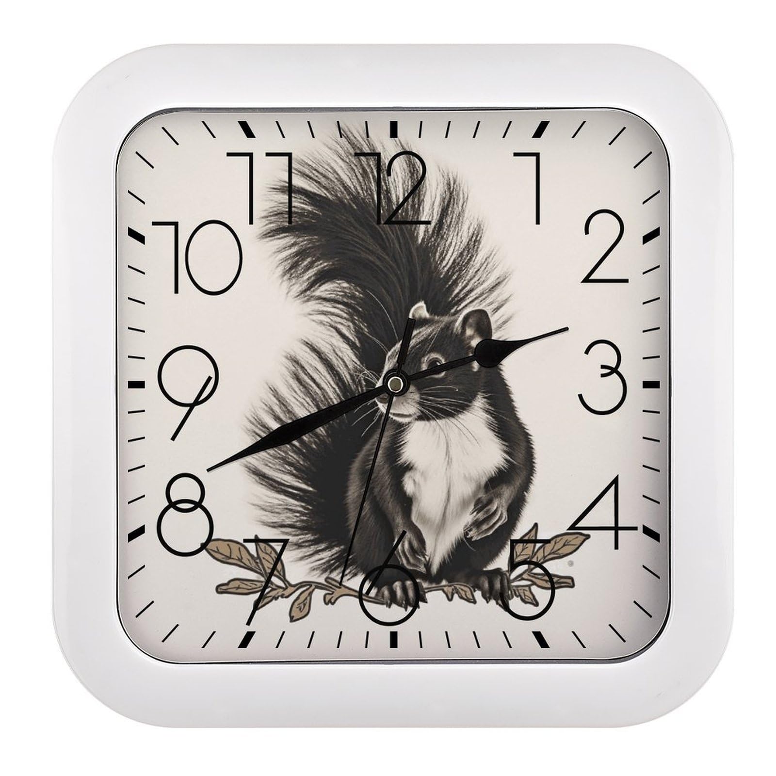 Horloge murale silencieuse sans tic-tac Skunk petite pendule carrée à piles pour chambre