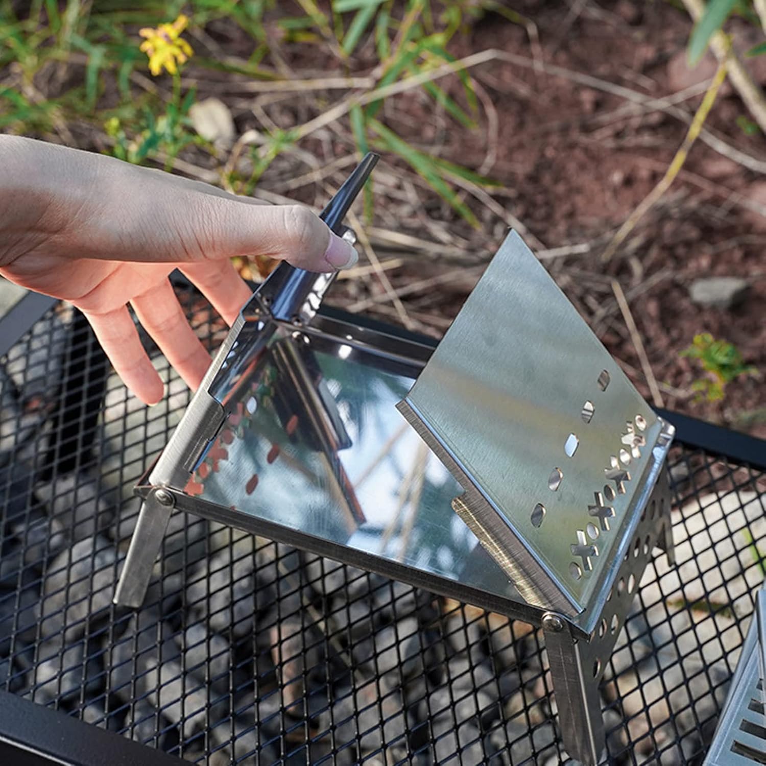 Foldable Flip BBQ Grill Stainless Steel Portable Detachable Charcoal Cooking Stove, Small Size, Lightweight - Easy Setup, Proof, Ideal for Outdoor Camping and Picnic