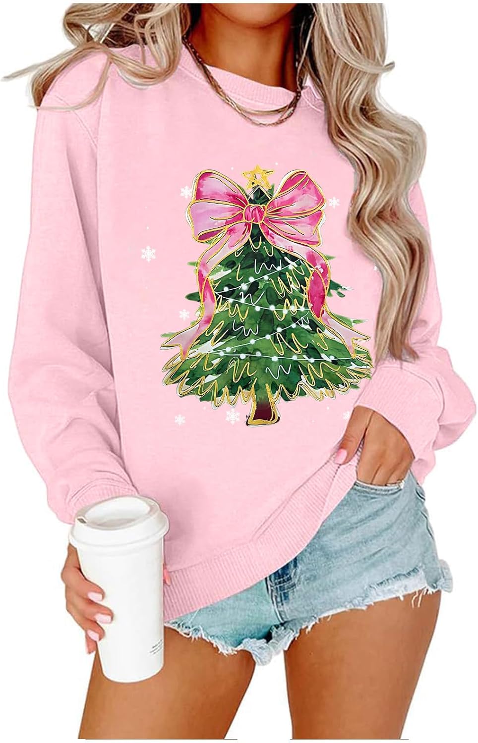 Christmas Tree Sweatshirt for Women All Booked For Christmas Long Sleeve Shirt Librarian Christmas Holiday Tops