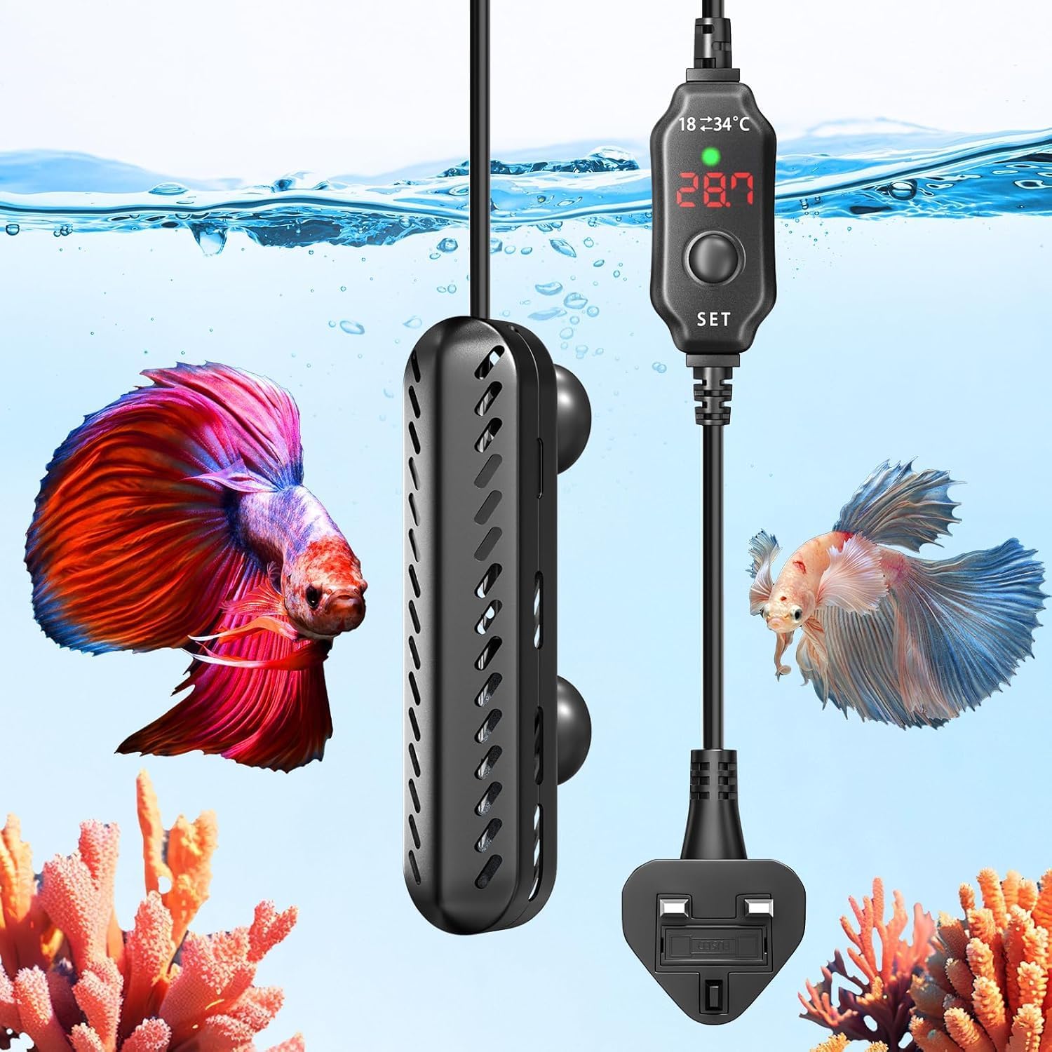 Bonlux 100W Aquarium Heater, Small Fish Tank Heater for Tropical, Submersible Turtle Tank Heater