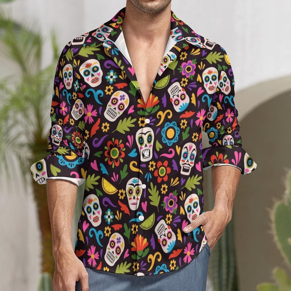 Amazon.com: Mexican Holiday Traditional Skull Flower Mens