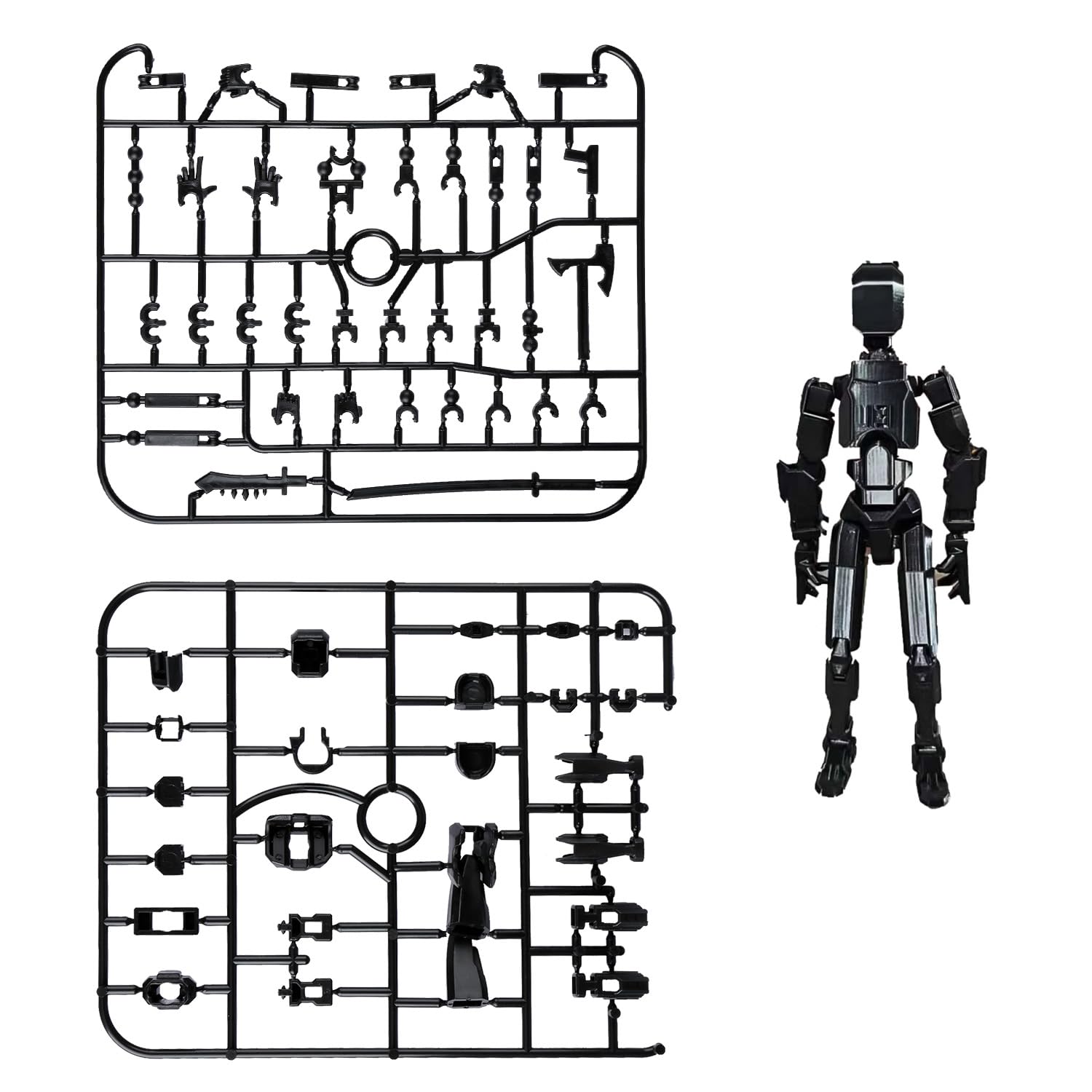 wellrun T13 Action Figure Set,3D Printed Multi-Jointed Robot Toy,Fully Movable Action Figures with Weapons & Hand Accessories,Desktop Decorations for Game Lovers,Robot Collectors(Black)
