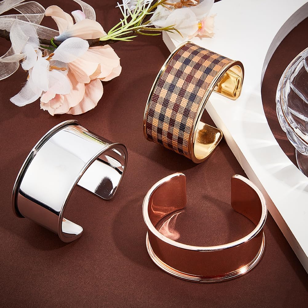 UNICRAFTALE 3pcs 3 Colors Alloy Grooved Bangles Cuff Bangle Bracelet Open Wide Wire Bracelets Adjustable Gold Wrist Cuff Wrap Bracelet for Gemstone Leather Inlay Bangle Making 34.5mm Wide