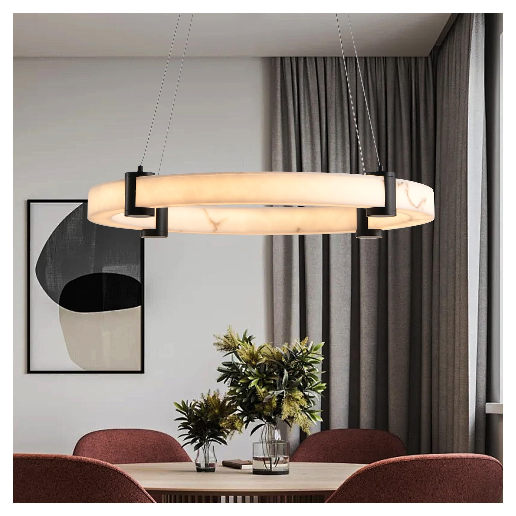 Lustre suspendu rond moderne à LED pour illuminer la table du salon