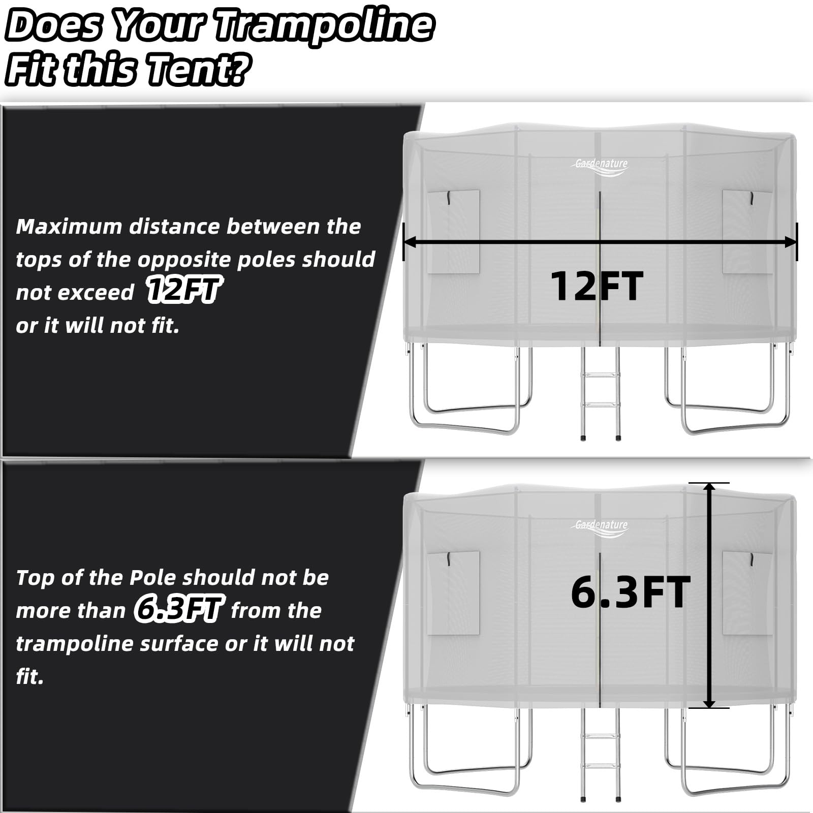 Gardenature 12FT Trampoline Tent for Kids(Tent Only),Fit for 8 Straight Poles Round Trampoline,Trampolien Shade Cover with LED Light,Outdoor Trampolien Accessories Canopy,Anti-Tear,Camping,Gray