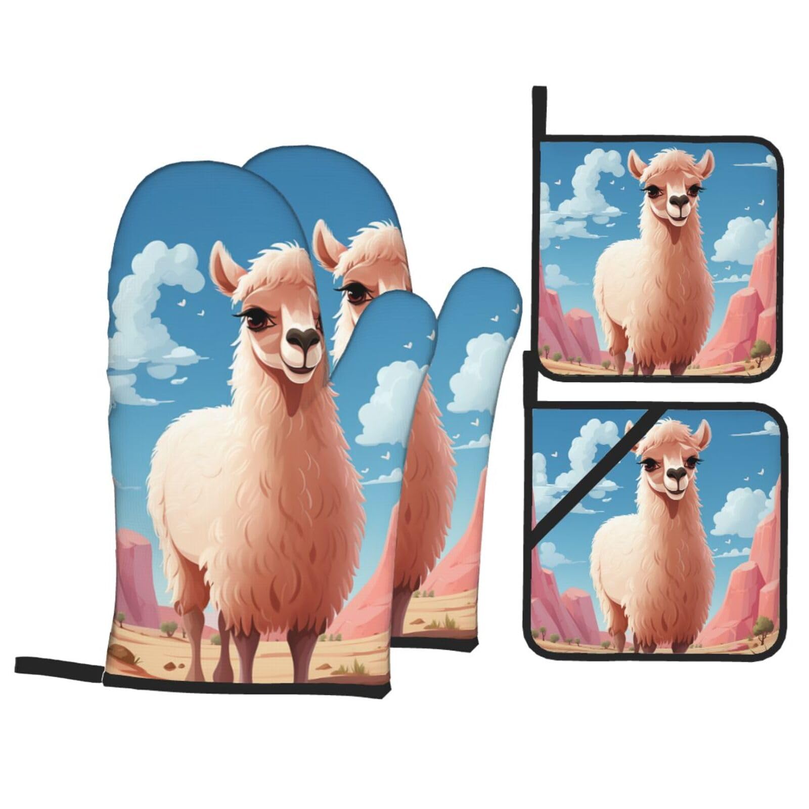 Gants de cuisine et maniques camel lot de 4 résistants à la chaleur pour four et barbecue