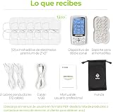 AUVON TENS EMS device, 2 channels and 24 modes, 3-in-1 stimulation device with 12 pieces 2 x 2 inch TENS electrode pads with patented design for pain relief and muscle building on the back, shoulders etc. - 7