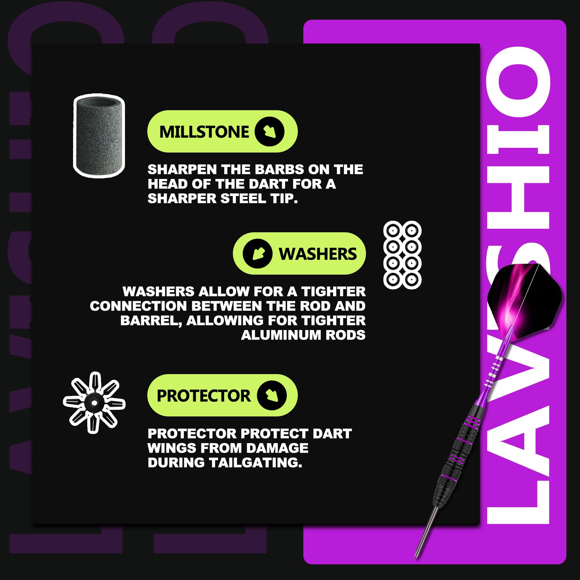 Lavishio LavishioProfessional Steel Tip Darts Set 3 Aluminum Dart Shafts Steel Tip Dart Set Professional Darts Steel Tip Set + Extra 3 Dart Flights 3 Replace Plastic Shaft (black purple) - Image 3