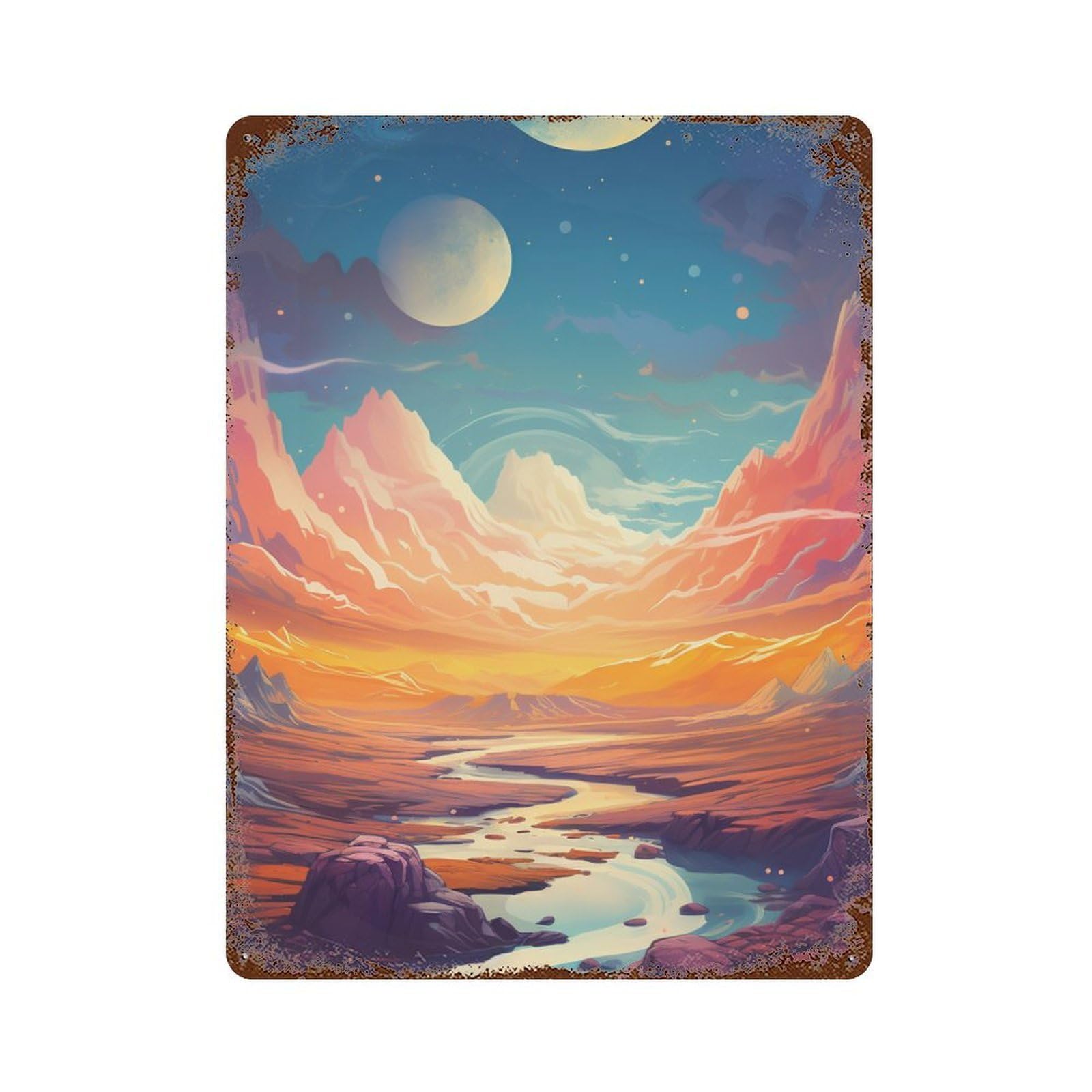 Fantasy Desert Landscape with River Retro Metal Sign 15.7"x11.8", Industrial Home Decor for Garage, Pub Or Kitchen