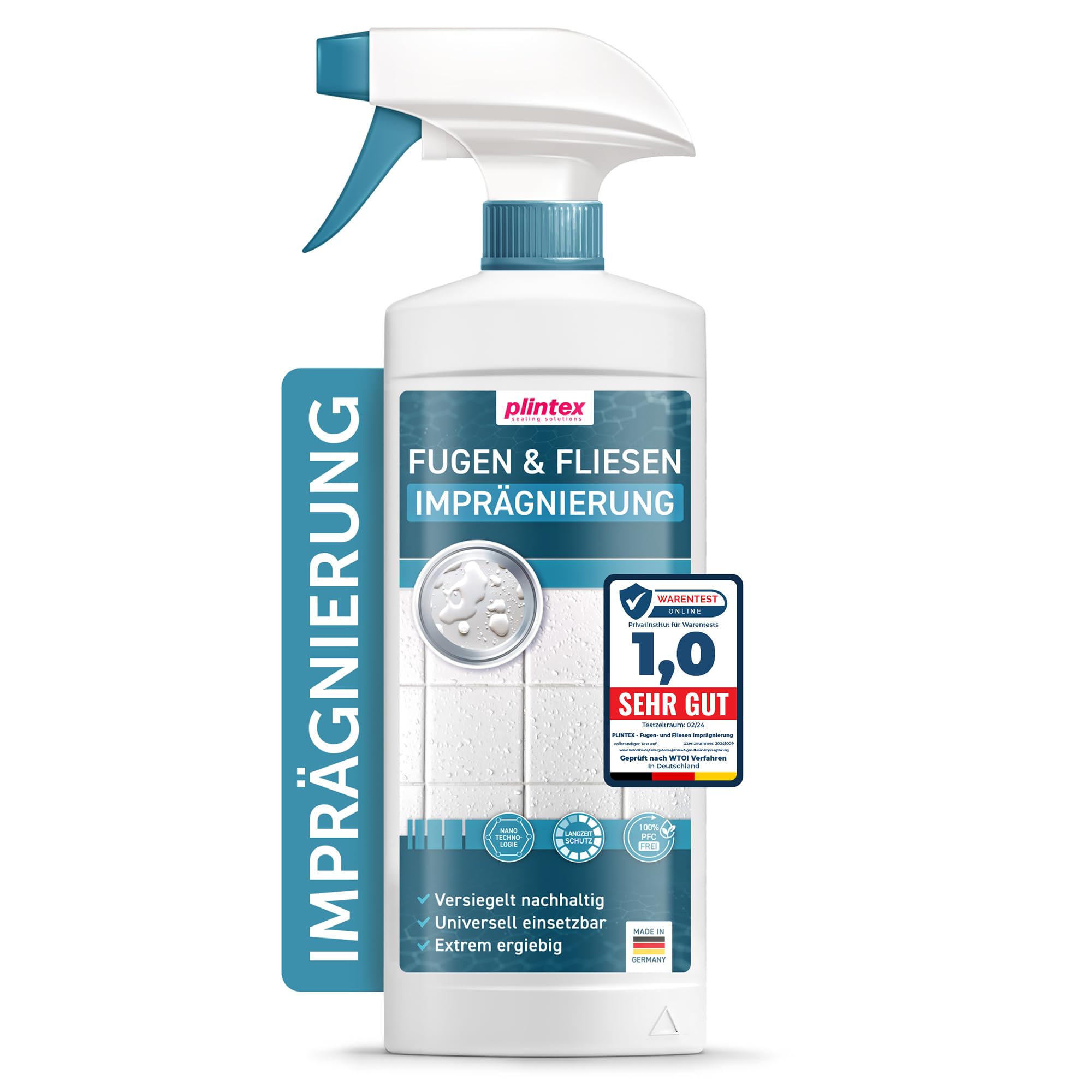 PLINTEX® Fugen- und Fliesen Imprägnierung Spray 550ml für Dusche & Bad - Nano Fugenversiegelung mit Lotuseffekt gegen Kalk & Schmutz - Badezimmer Versiegelung transparent & geruchsneutral