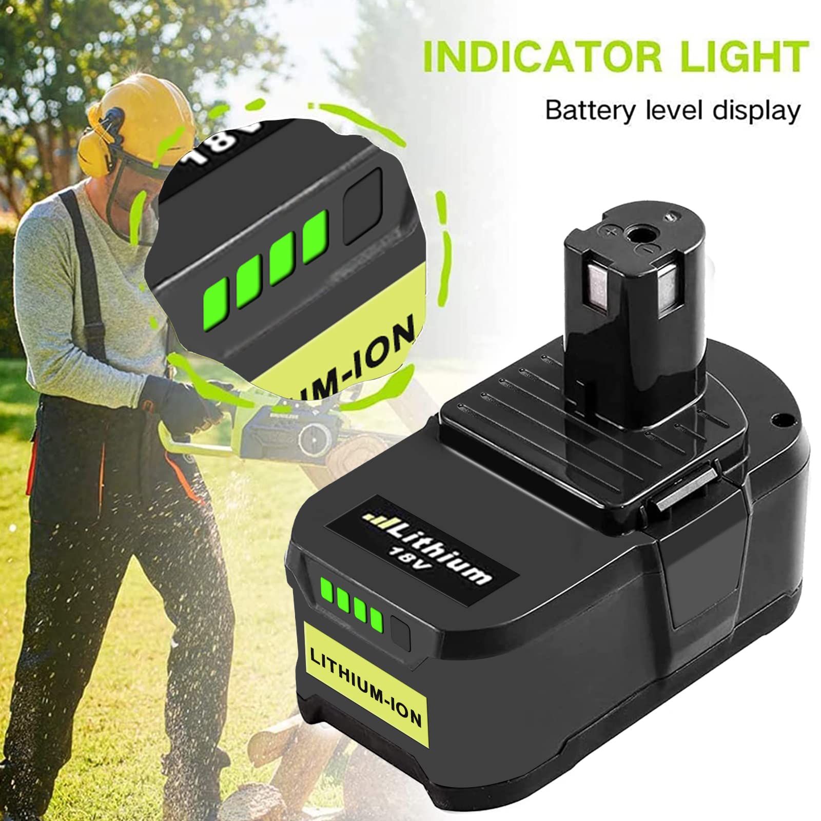 2X 18V 5.0Ah de reemplazo para ryobi Batería 18v RB18L50 RB18L40 RB18L25 RB18L15 RB18L13 P108 P107 P122 P104 P105 P102 P103Con LED indicador