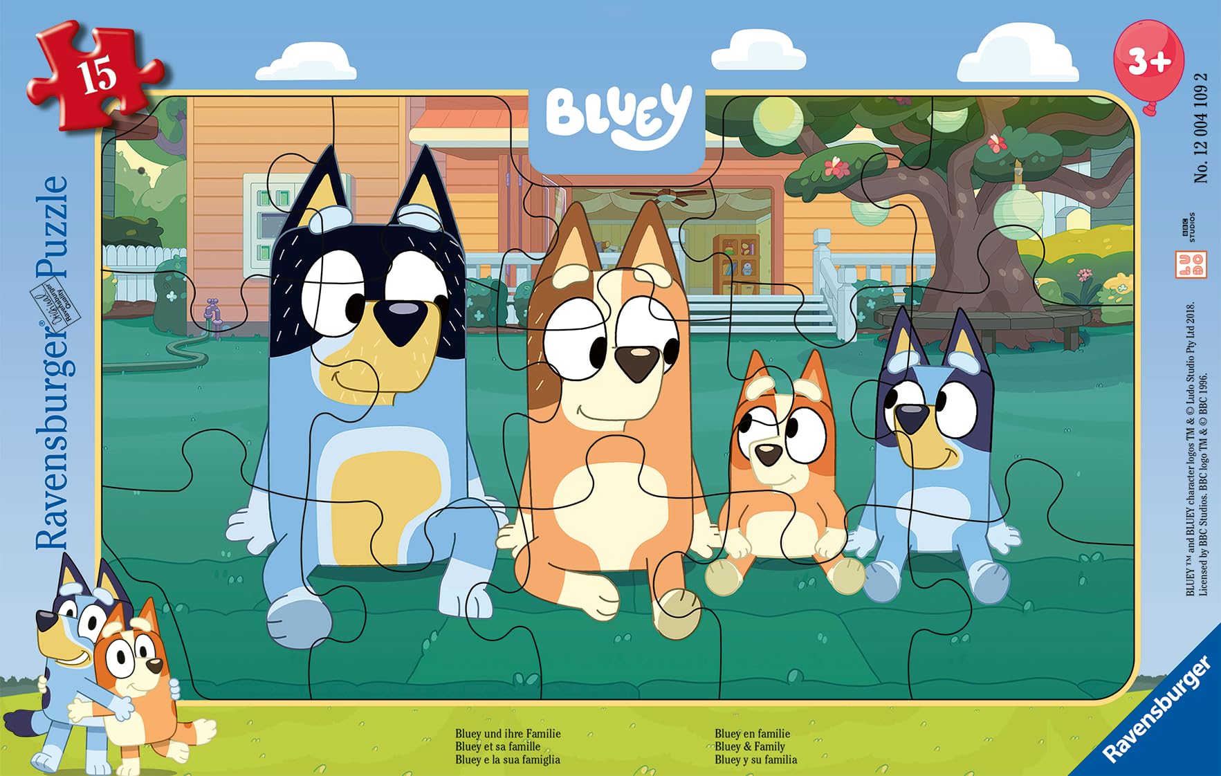 Ravensburger Kinderpuzzle - 12004109 Bluey - Rahmenpuzzle für Kinder ab 3 Jahren, mit 15 Teilen