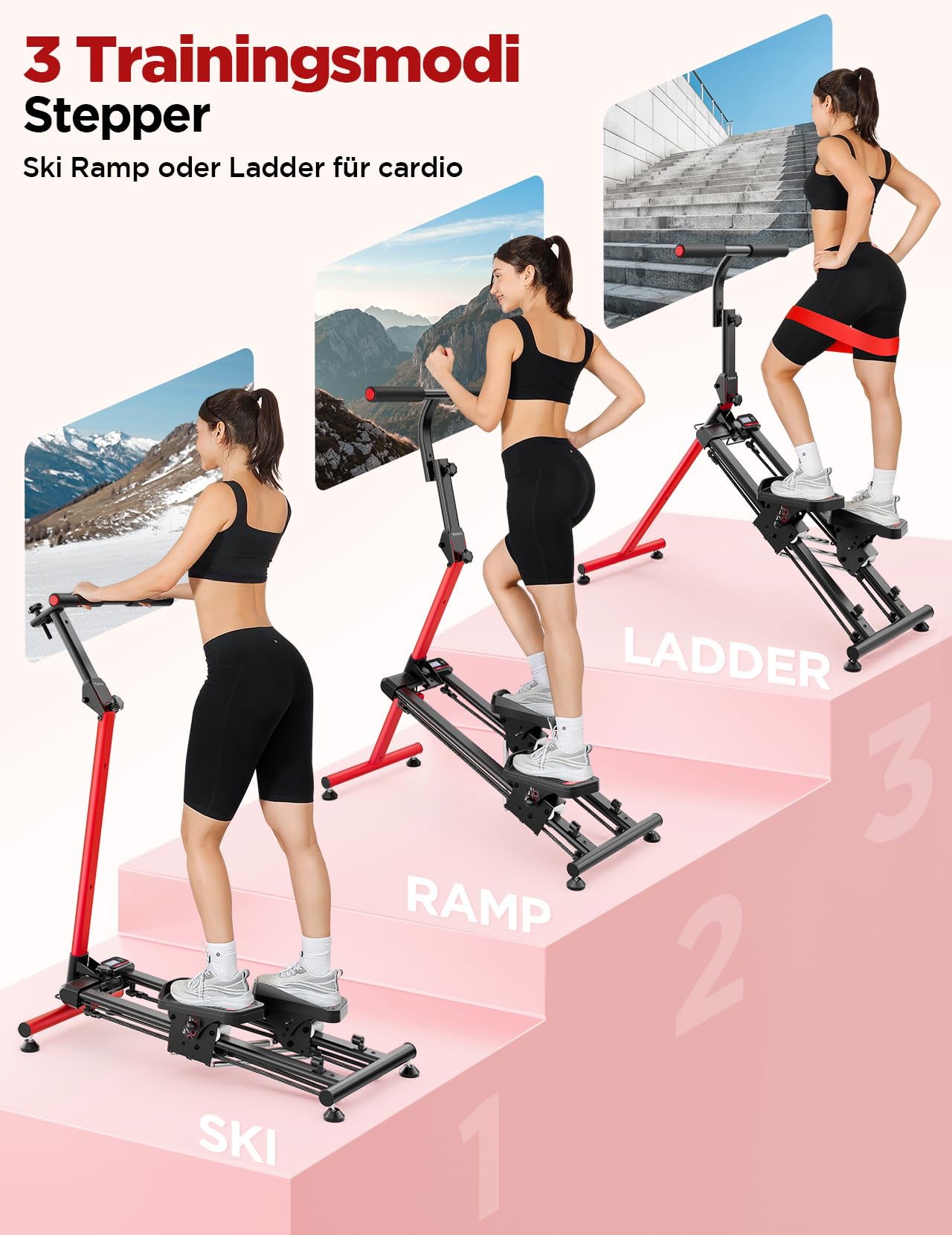 YOLEO Einstellbarer Widerstand Stair Stepper für Zuhause, Klappbarer Stepper mit 3 Trainingsmodi, Compact Cardio Übung Stair Climber mit XXL-Trittflächen, 90% Vormontiert Stairmaster mit Haltegriff