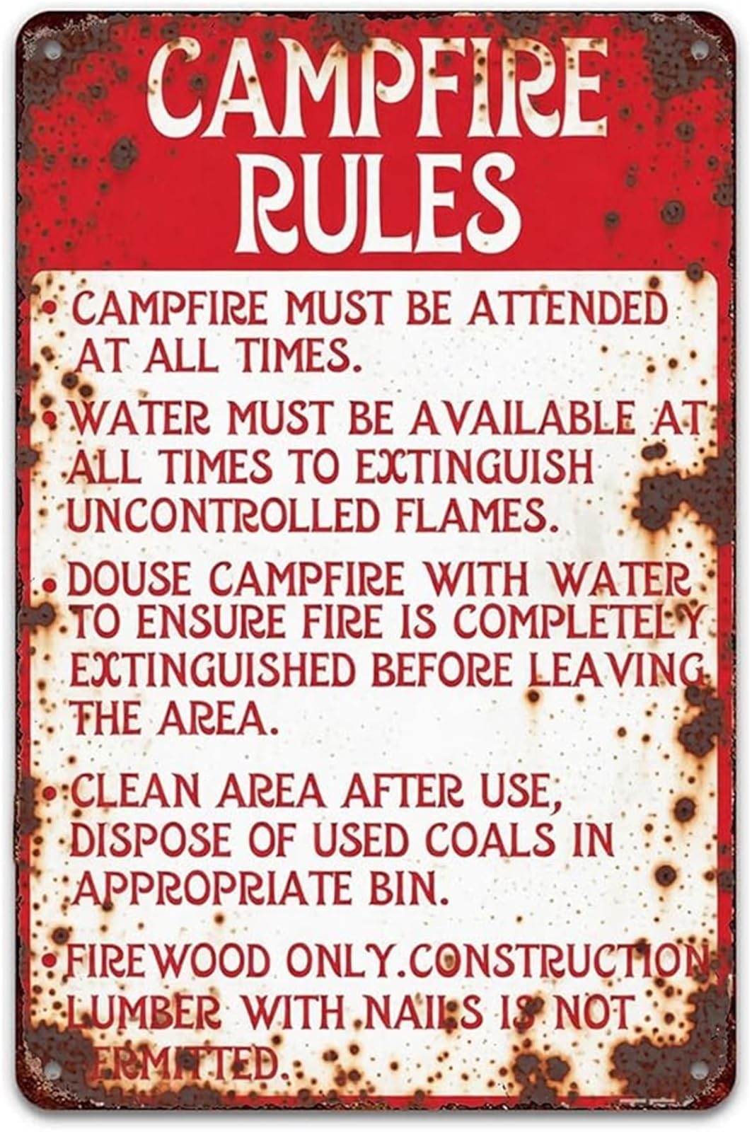 FNYUVNFAF Campfire Caution Never Leave Unattended Vintage Distressed Metal Sign for Campsite Deck Porch 8 X 12 in
