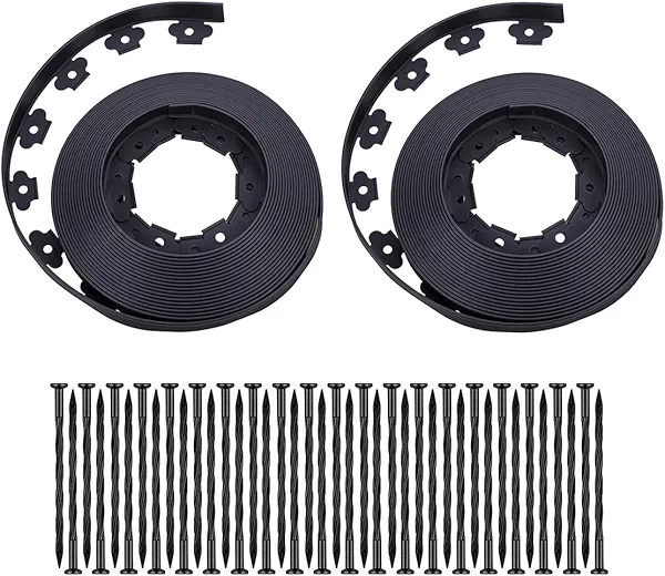 Garden Edging,100FT Landscape Edging 120 Stakes(8" 60Pcs& 6" 60Pcs) for Lawn 1.5 Inch Tall (Black, 100FT)