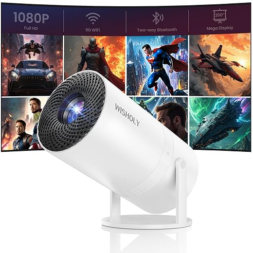 Mini Projector with WiFi and Bluetooth, Portable Movie Projector with 180° Rotatable, 1080P HD Supported, Auto Vertical Keystone, Compatible with Smartphone, TV Stick, Laptop, HDMI, USB