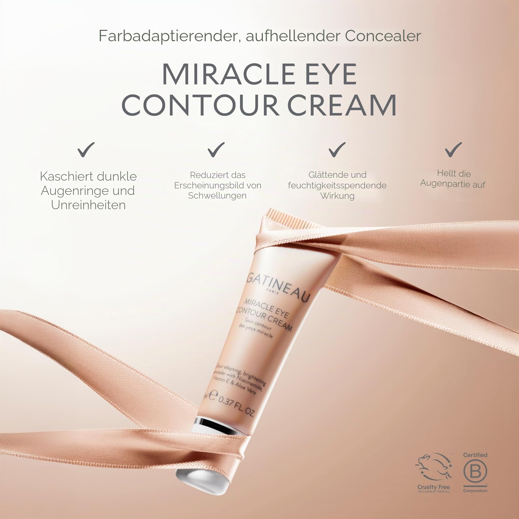 GATINEAU Miracle Eye Contour Cream – 30 ml, Make-up + Hautpflege, Augenaufhellender Concealer, glättet feine Linien, kaschiert Augenringe und Unvollkommenheiten, Vitamin E, Niacinamid und Aloe Vera
