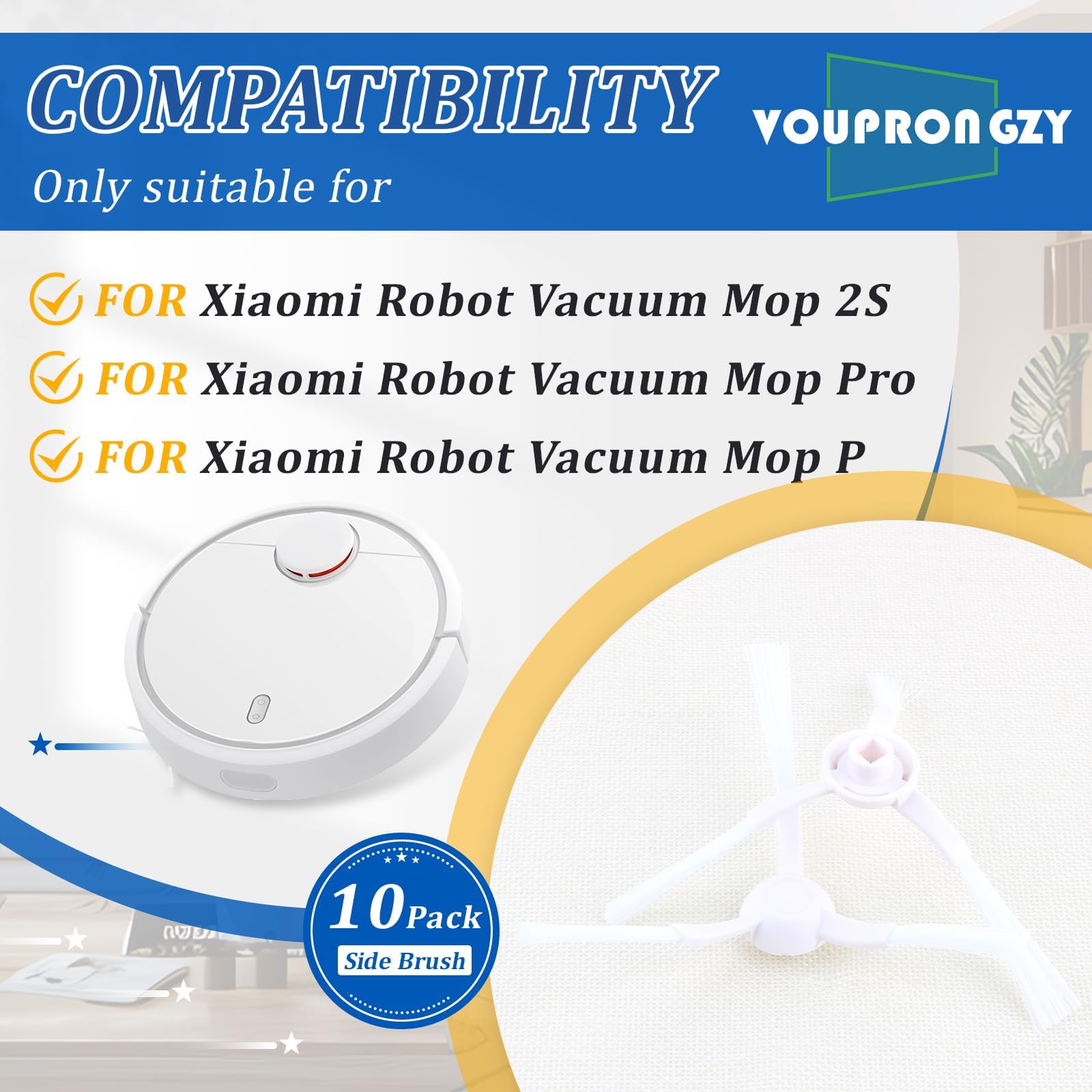 10 Piezas para Xiaomi Robot Vacuum S20/S12/S10 EU Cepillos Laterales para Xiaomi Mi Robot Vacuum Mop 2S / Mop P/Mop Pro Repuesto Cepillo Lateral Aspiradoras