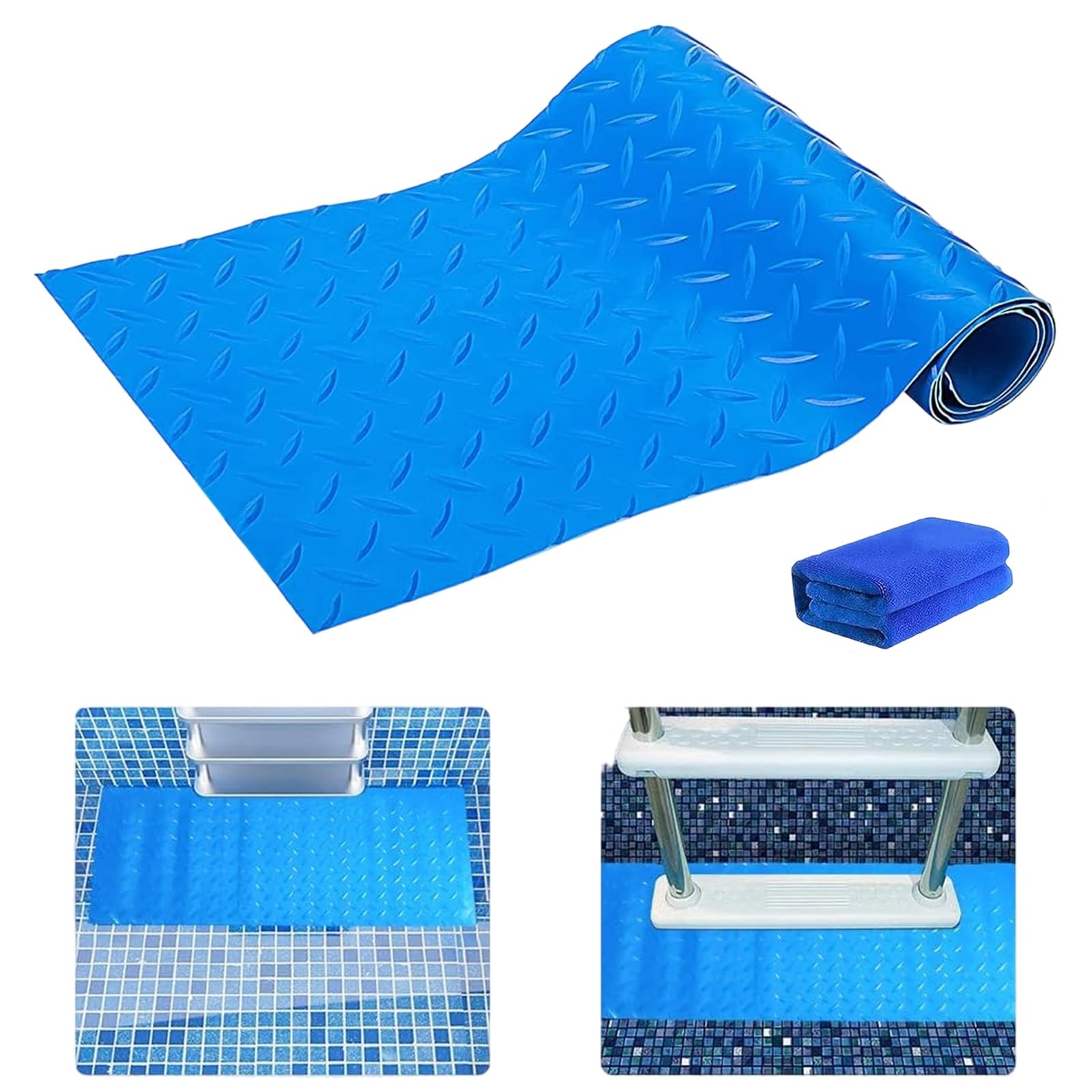 Tapis d'échelle de piscine en PVC bleu 100x100mm avec protection anti-rayures
