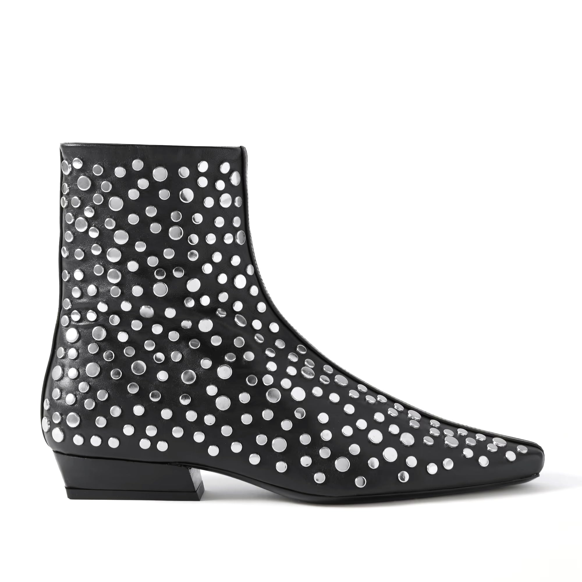 Studded Ankle Boots for Women Fall Short Heeled Boots Closed Square Toe Block Chunky Heel Boots Zipper Shoes