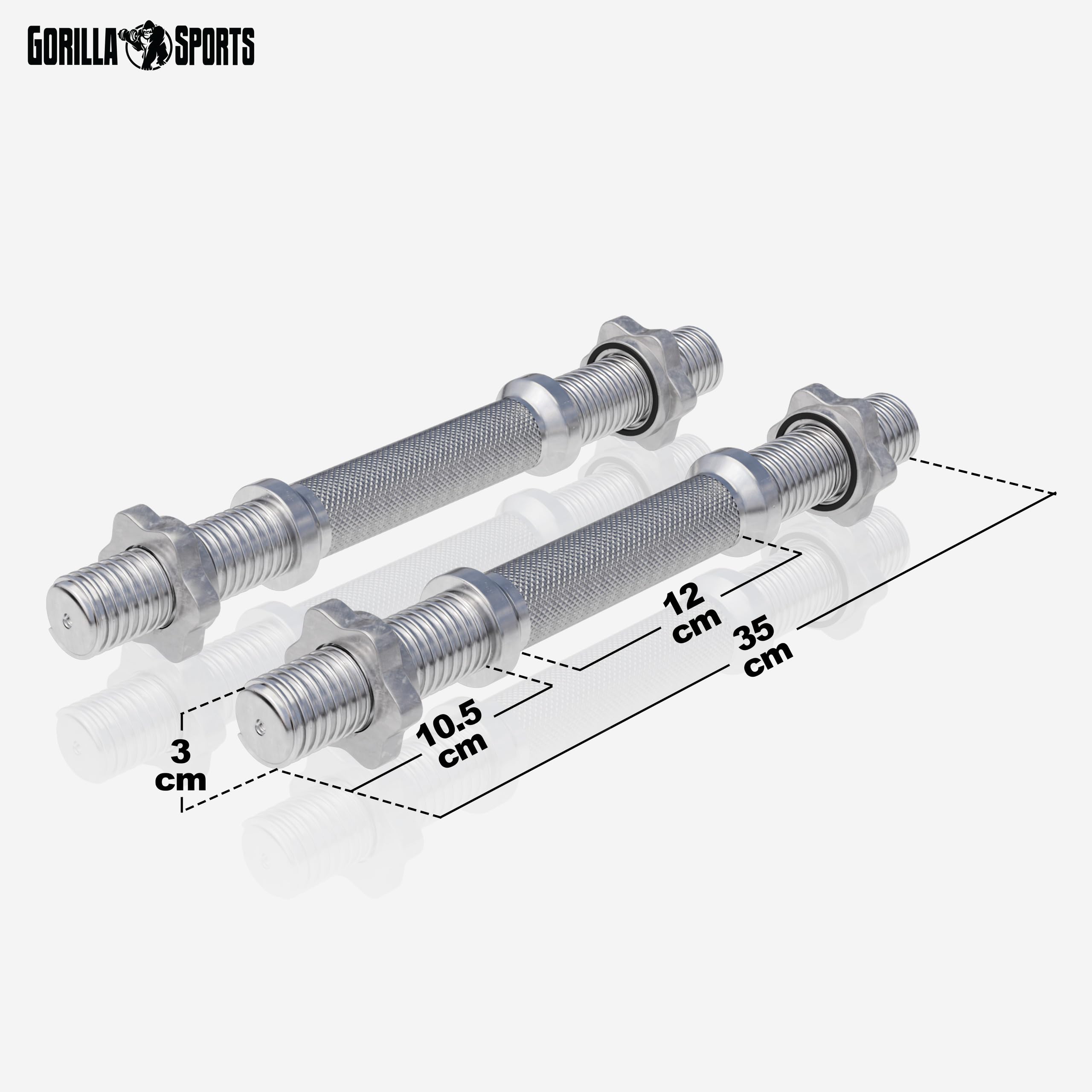GORILLA SPORTS® Kurzhantelstangen - 2er Set, Länge 35cm, Ø 30mm, mit 4 Sternverschlüsse, Griff gerändelt, Verchromt, Silber oder Schwarz - Hantelstangen, Kurzhantel, Hantelgriffe