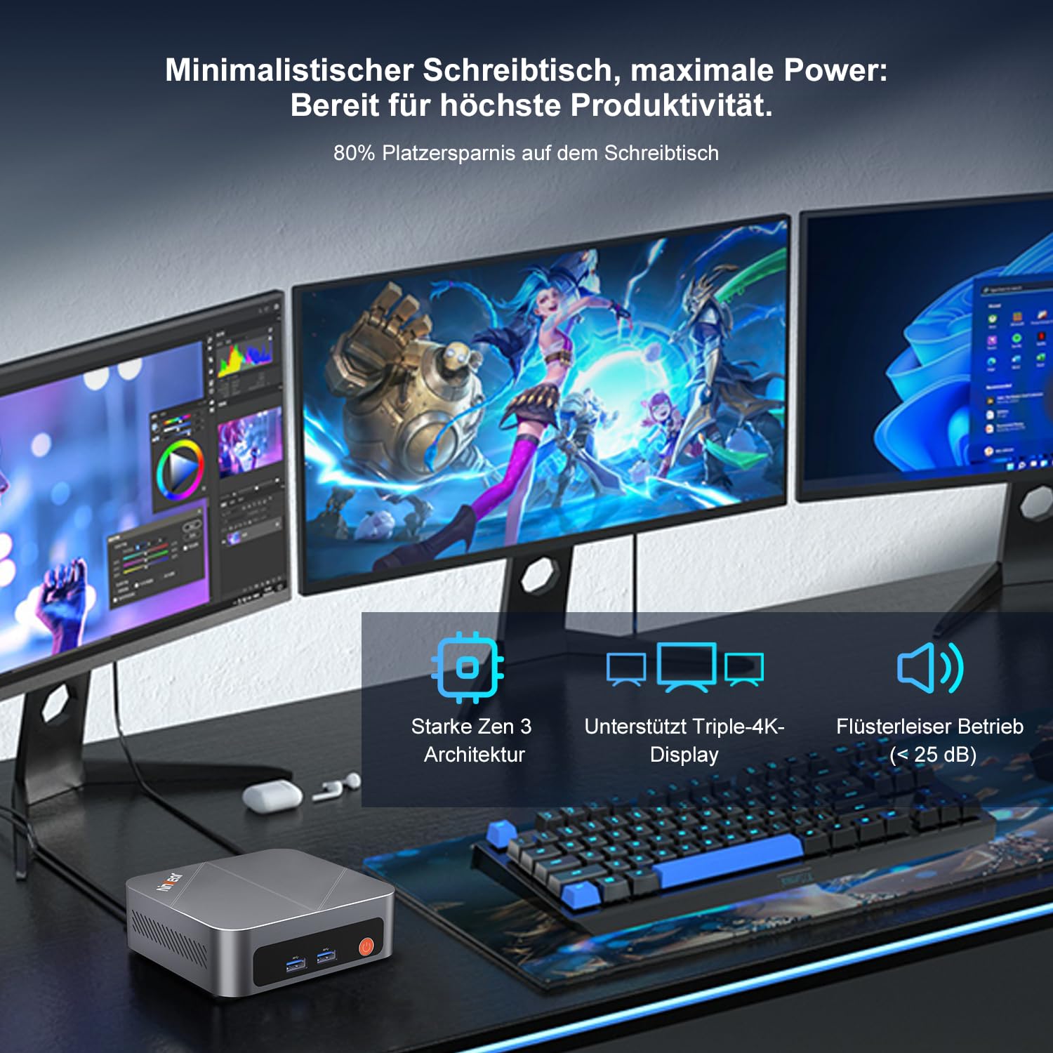 Ninkear Mini PC Win11, Mini Computer mit AMD Ryzen 7430U(Bis zu 4.3 GHz), 16GB DDR4 RAM 512GB SSD Gaming PC, 8K DREI Displays, HDMI*2, USB 3.0/Type-C/WiFi 6/BT 5.2, Geeignet für Arbeit und Freizeit