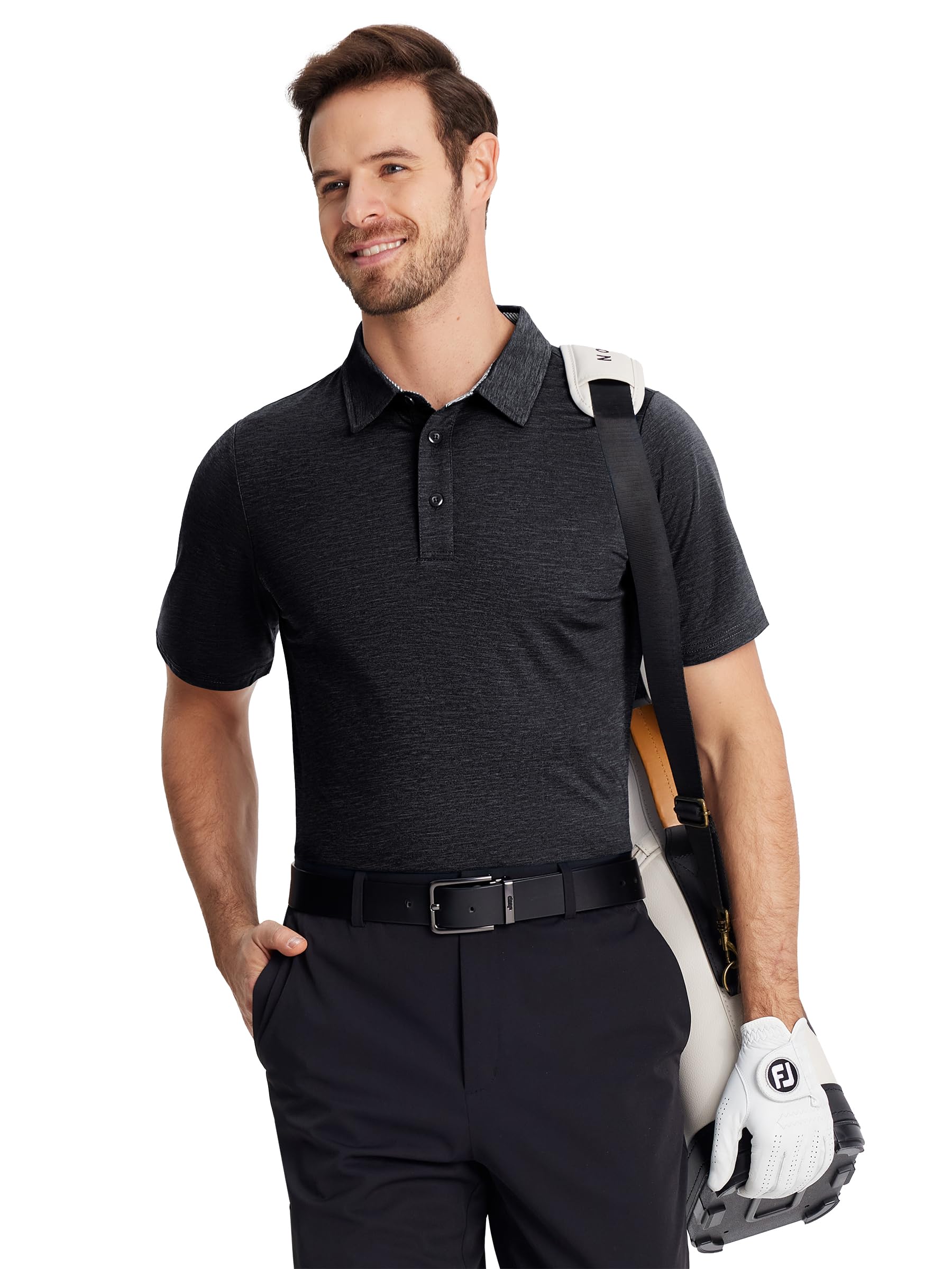 TACVASEN TACVASEN Men's Golf Polo Shirts Short Sleeve Quick Dry Lightweight Casual Athletic Collared T-Shirts 3 Buttons in use