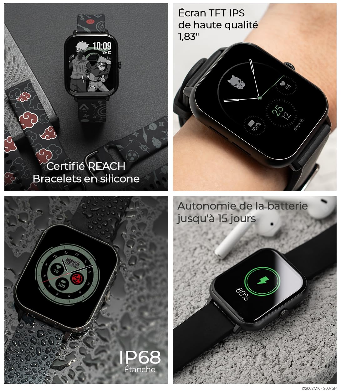 Abyx FIT Touch 3 Naruto Edition smartwatch - połączenie Bluetooth, 123 trybów, pełny ekran dotykowy TFT 1,83", wodoodporny IP67, funkcja zdrowia, powiadomienia push (Kakashi)