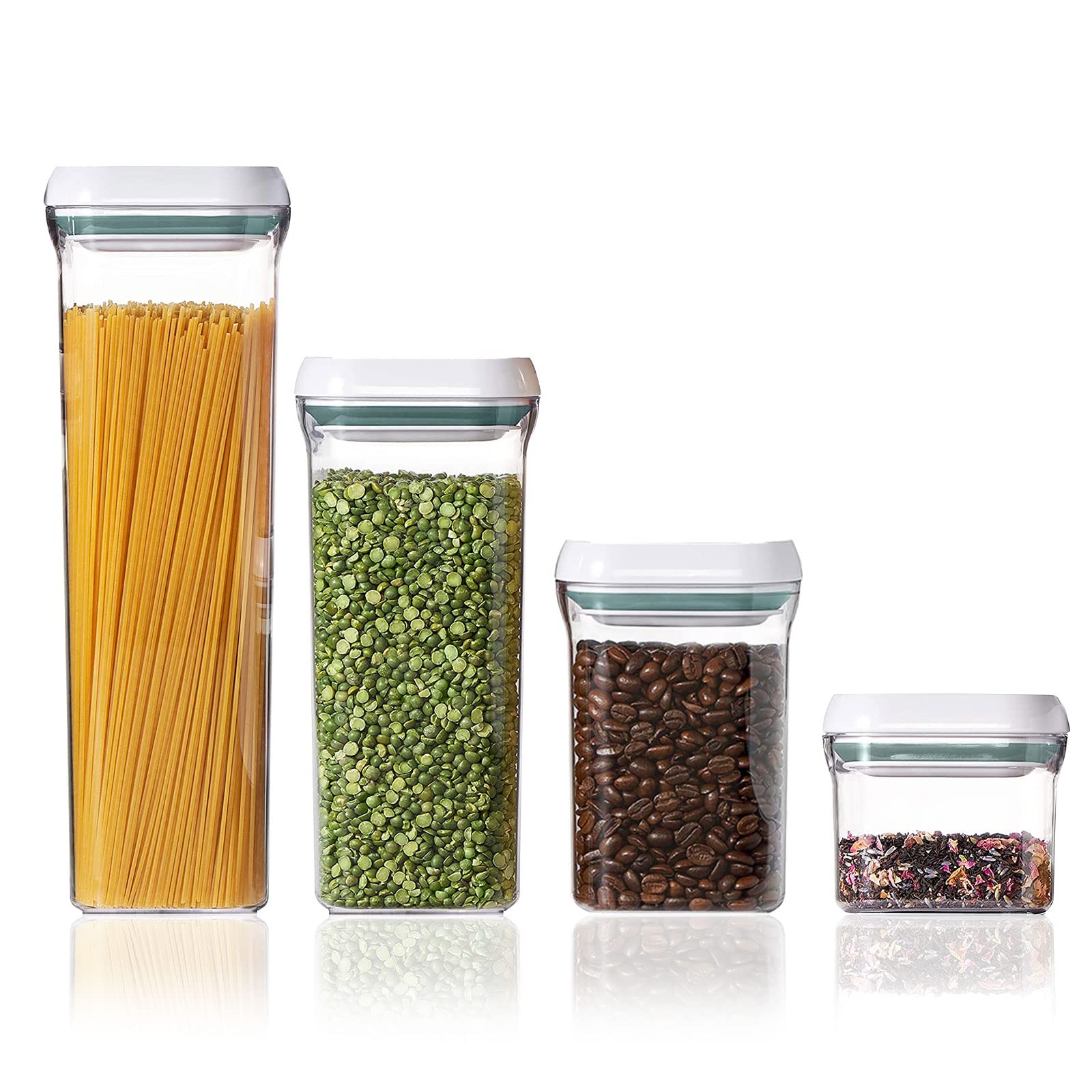 KOLLELL Easy-open Food Storage Containers, Easy To Open With One Hand, With Capacity Scale Display, Airtight And Stackable Kitchen Containers, 4-piece