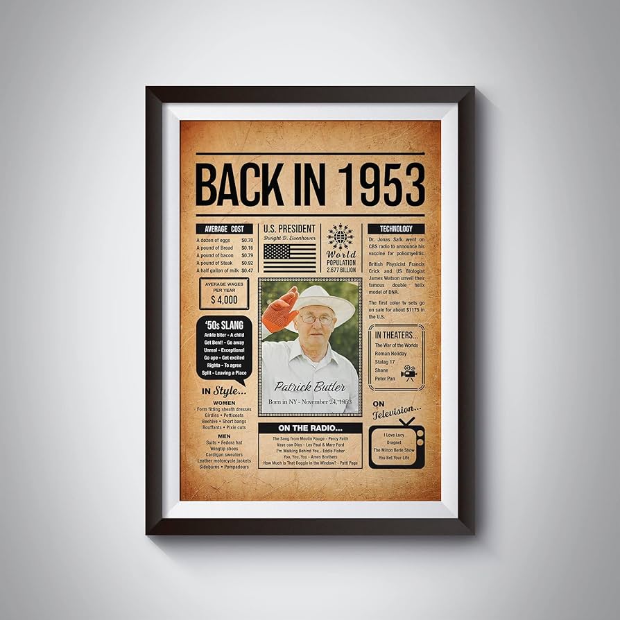 amazon-com-back-in-1953-poster-sign-personalized-birthday-gifts-idea-custom-1953-historical-birthday-newspaper-born-in-1953-birthday-party-decorations-fun-fact-for-the-day-you-were-born-decor-art-print for Back In 1953 Free Printable Amazon.com: Back in 1953 Poster Sign, Personalized Birthday Gifts Idea, Custom 1953 Historical Birthday Newspaper, Born in 1953 Birthday Party Decorations, Fun Fact for the Day You Were Born, Decor Art Print: for Back In 1953 Free Printable