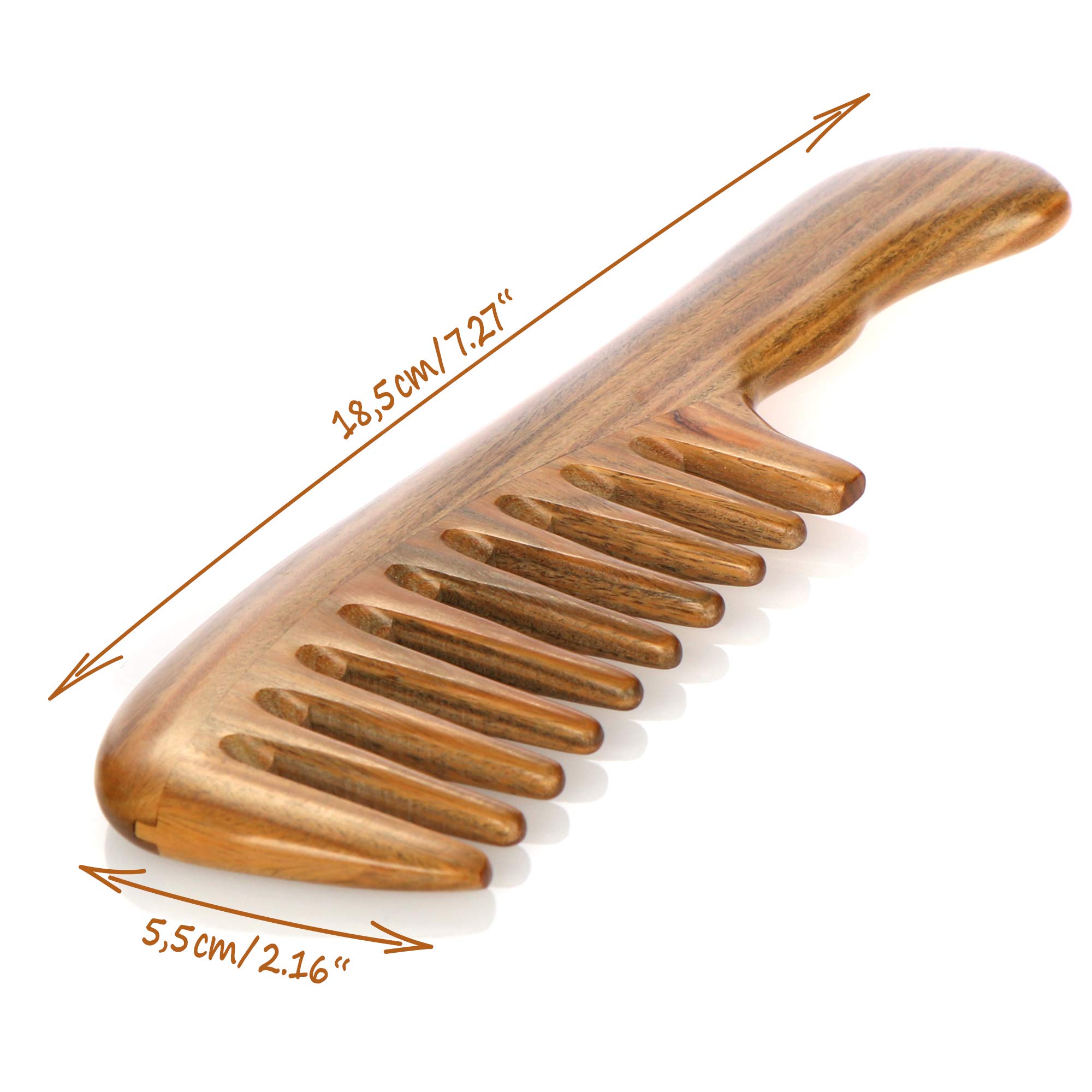 COM-FOUR® Premium grzebien do wlosów z drewna sandalowego, grzebien z grubymi zebami z drzewa sandalowego, grzebien drewniany z trwalego drewna z litego drewna, grzebien do ukladania wlosów do kazdego rodzaju wlosów (1-czesciowy grzebien)