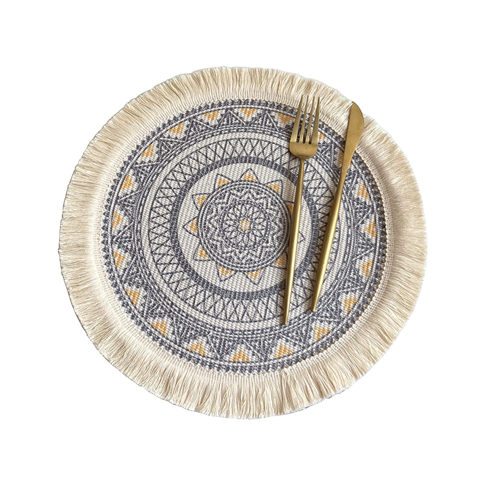 Nucelit Round Placemats Tassels Cotton Linen Dining Woven Place Mat Table Mat Insulation Dining for Kitchen Decors Place Mats Indoor Washable Round