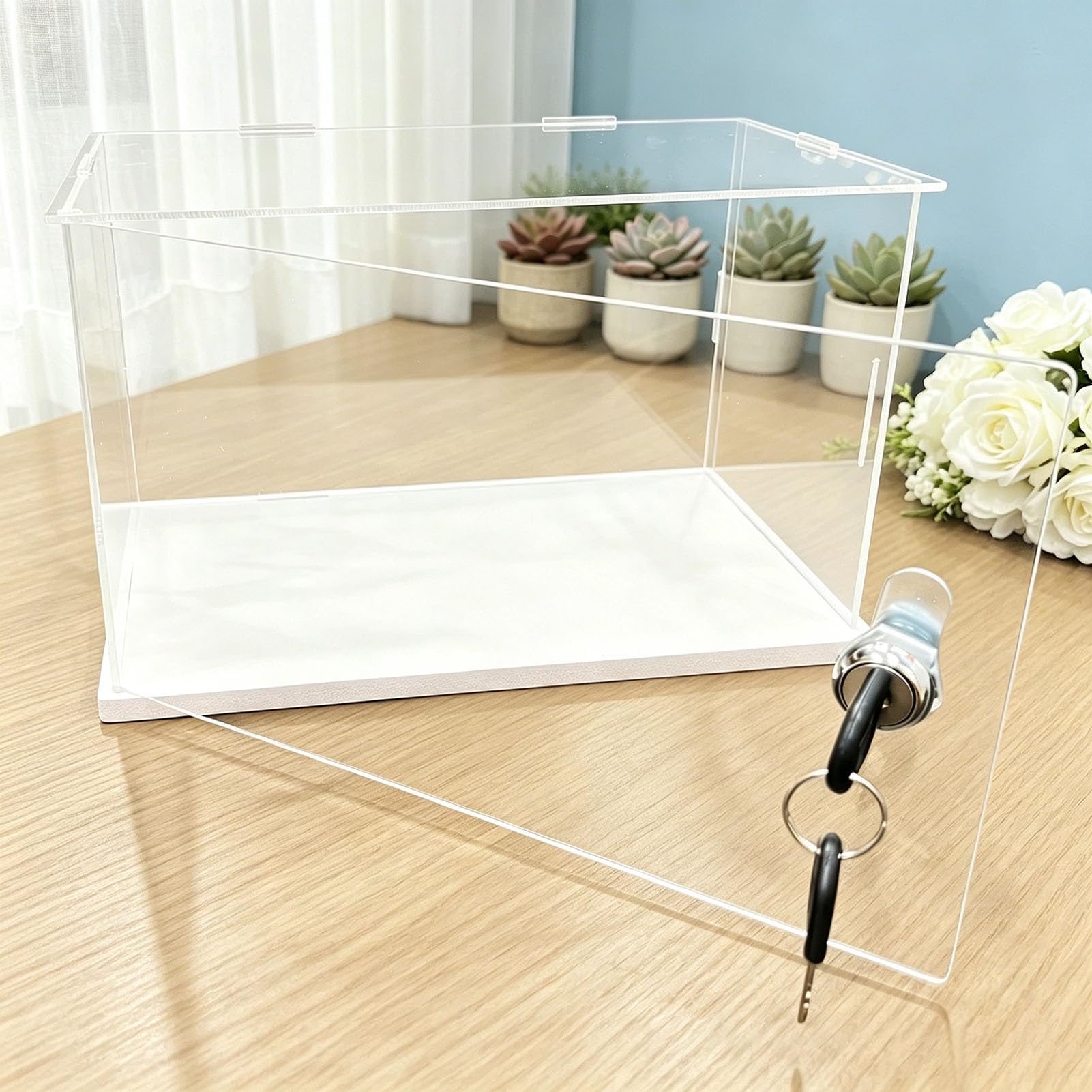 Locking Clear Acrylic Box with Door & Keys, Small Dustproof Plastic Display Case for Figure, Stackable Display Storage Box, 4 6 8 10 12 14 16 in(25x25x30cm(10"x10"x12"))