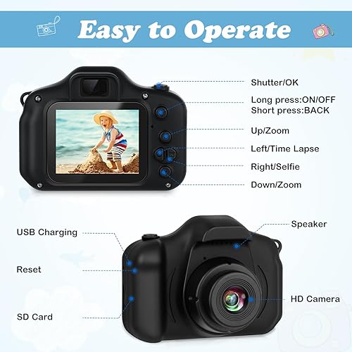 Miniatura 9 de Zeacool Cámara para niños, cámara de video digital HD, juguetes para niños de 3, 4, 5, 6, 7, 8, 9 años, cámara selfie para niños, regalos de