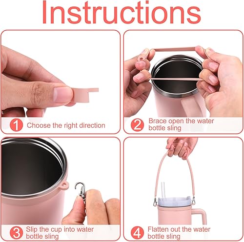 Miniatura 4 de BABORUI 2 correas de mango para botella de agua, correa de silicona para botella de agua que se adapta a la mayoría de botellas de 8 a 40 onzas,