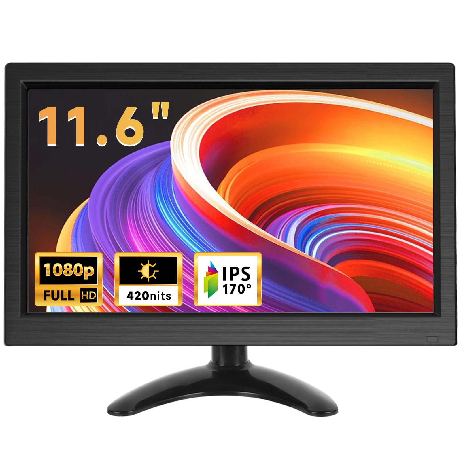 podofo Monitor portatile da 11,6 pollici 1920 * 1080P HD LCD, Mini Monitor per PC, sorveglianza, computer, Raspberry Pi con HDMI/VGA/BNC/AV/Altoparlante integrato/VESA, 12-24V
