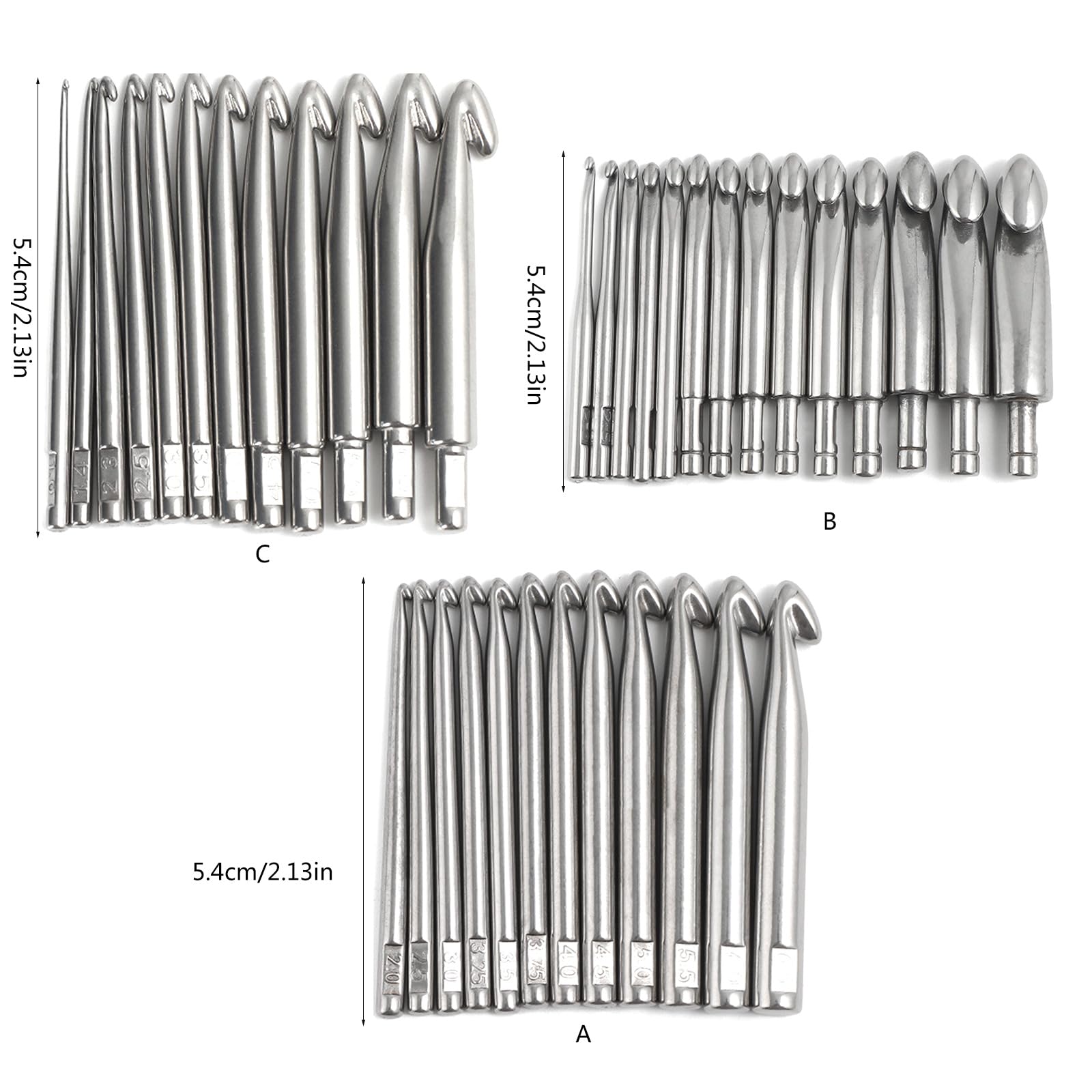 Uncinetto ergonomico in acciaio inox per adulti e bambini, set di uncinetti grandi, grande gancio in metallo per filati spessi, gancio ergonomico